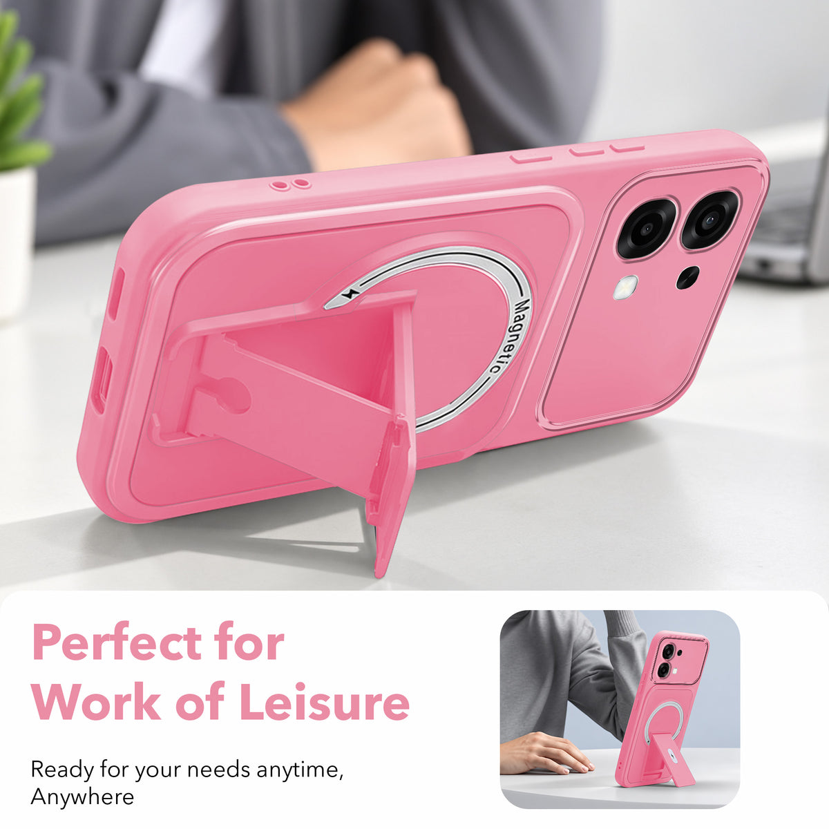 For Oppo F31 5G | Oppo F33 5G Back Case Cover Metallic (Hybrid Armor Kickstand | MagSafe Compatible | Camera Protection Shockproof)