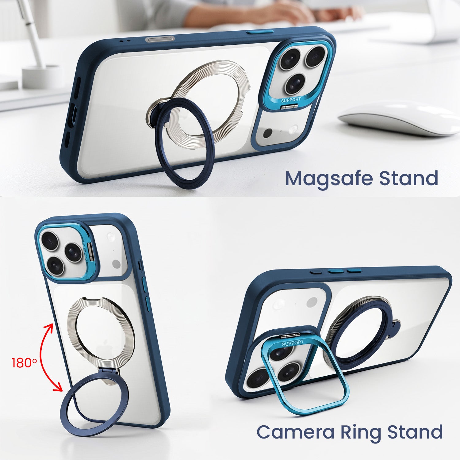 For Apple iPhone 17 Pro Back Cover Case Crystal (Lifetime Anti Yellow | Magnetic Ring Stand | Camera Lens Protection | MagSafe Compatible)