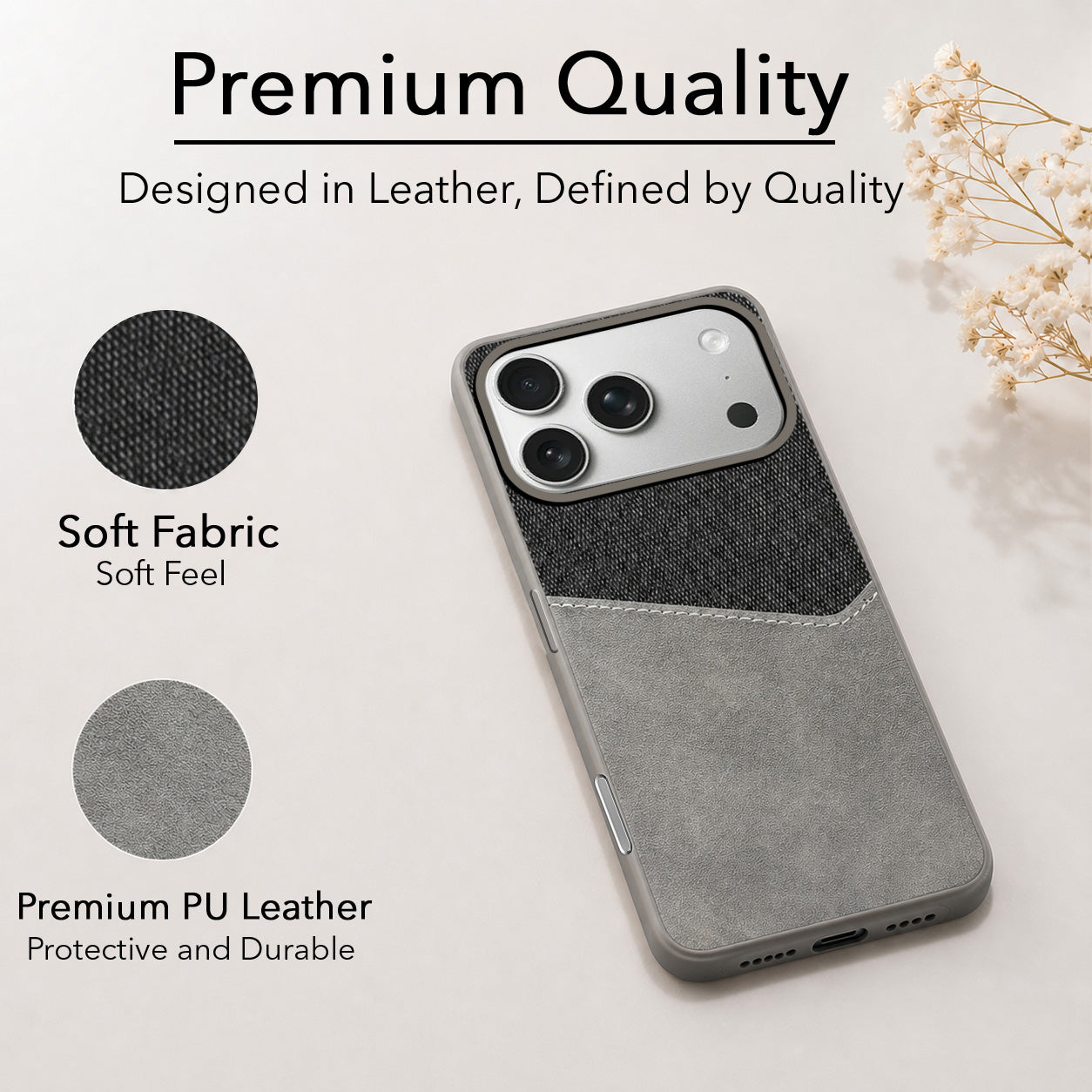 For iPhone 17 Pro | iPhone 18 Pro Back Cover Case (Dual PU Leather Stitch | Professional Minimalist | Soft and Flexible)