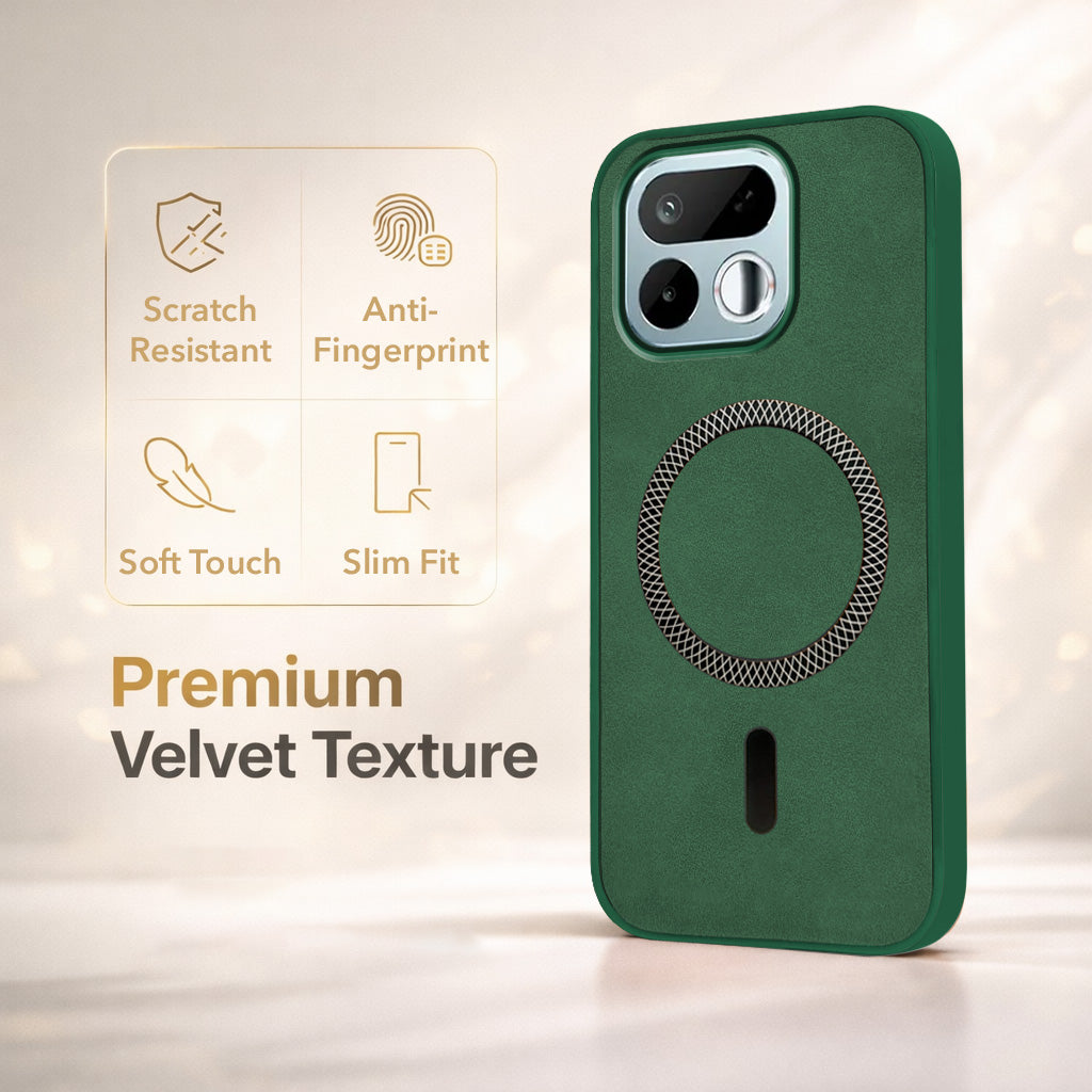 For Realme 16T 5G Back Cover Case Leather Finish (MagSafe Compatible Wireless Charging | Soft Touch | Camera Bump Protection)