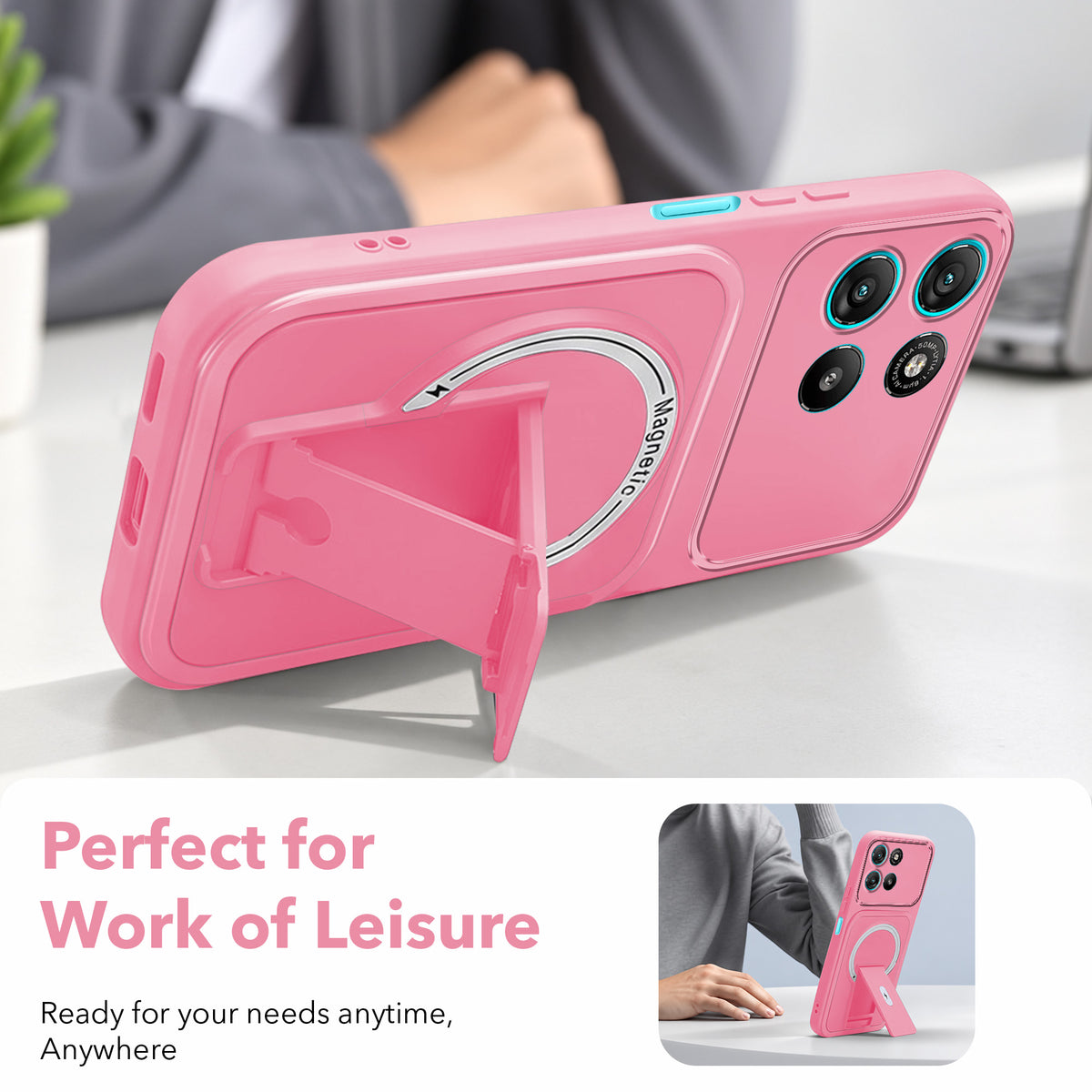 For Motorola Moto G67 Power | G57 Power Back Case Cover Metallic (Hybrid Armor Kickstand | MagSafe Compatible | Camera Protection Shockproof)