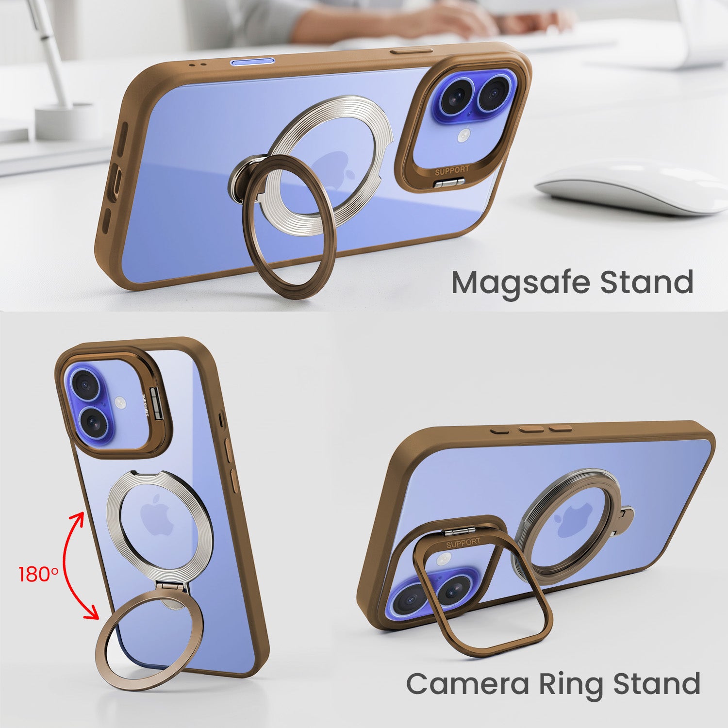 For Apple iPhone 16 Plus Back Cover Case Crystal (Lifetime Anti Yellow | Magnetic Ring Stand | Camera Lens Protection | MagSafe Compatible)