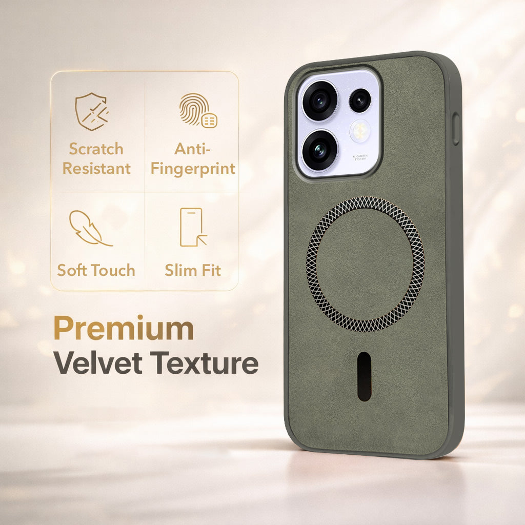 For Oppo Reno 16 Back Cover Case Leather Finish (MagSafe Compatible Wireless Charging | Soft Touch | Camera Bump Protection)