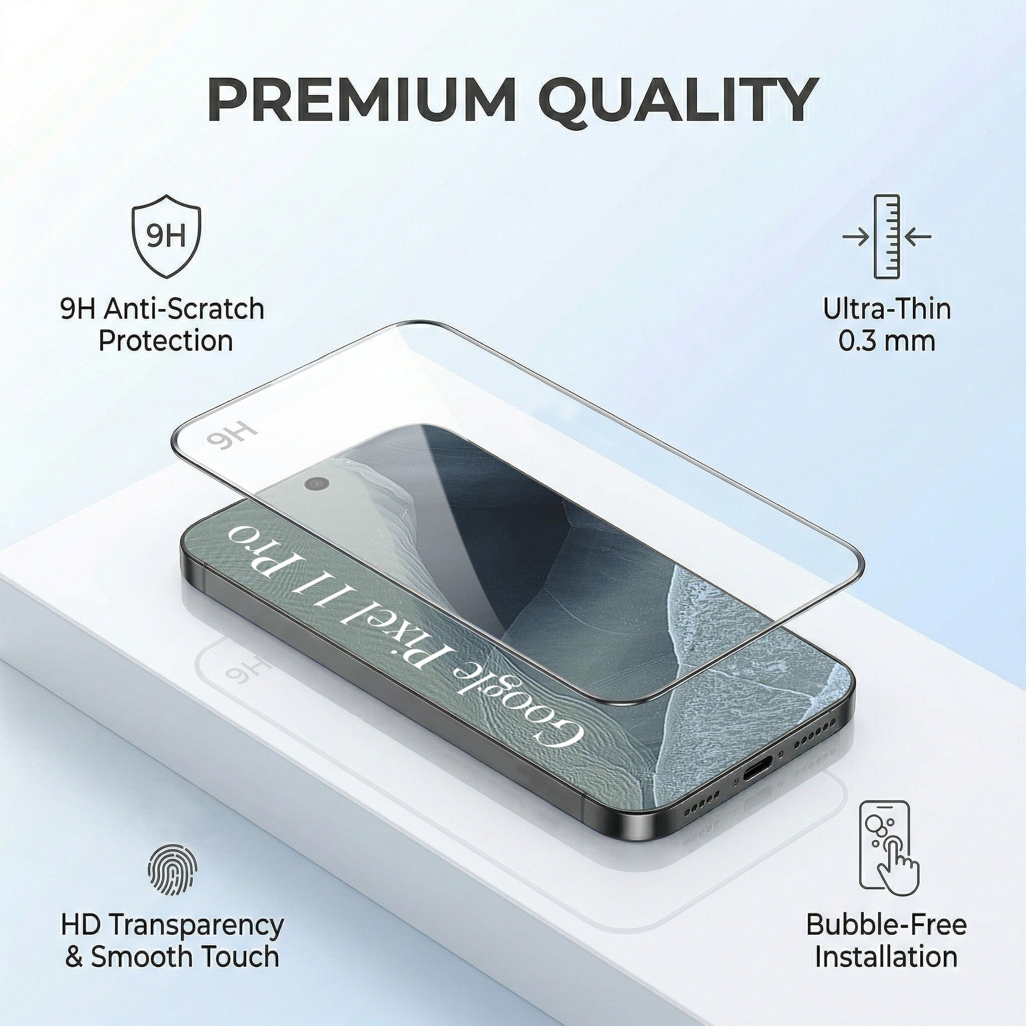 For Google Pixel 11 Pro Combo with Back Cover and 9H Tempered Glass (Lifetime Anti-Yellow | Sleek Hard Crystal | Oleophobic Coating Screen Glass)