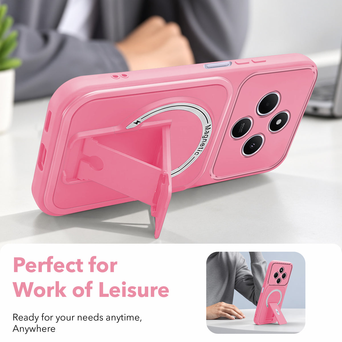 For Redmi A4 5G | Xiaomi Redmi 14C Back Case Cover Metallic (Hybrid Armor Kickstand | MagSafe Compatible | Camera Protection Shockproof)