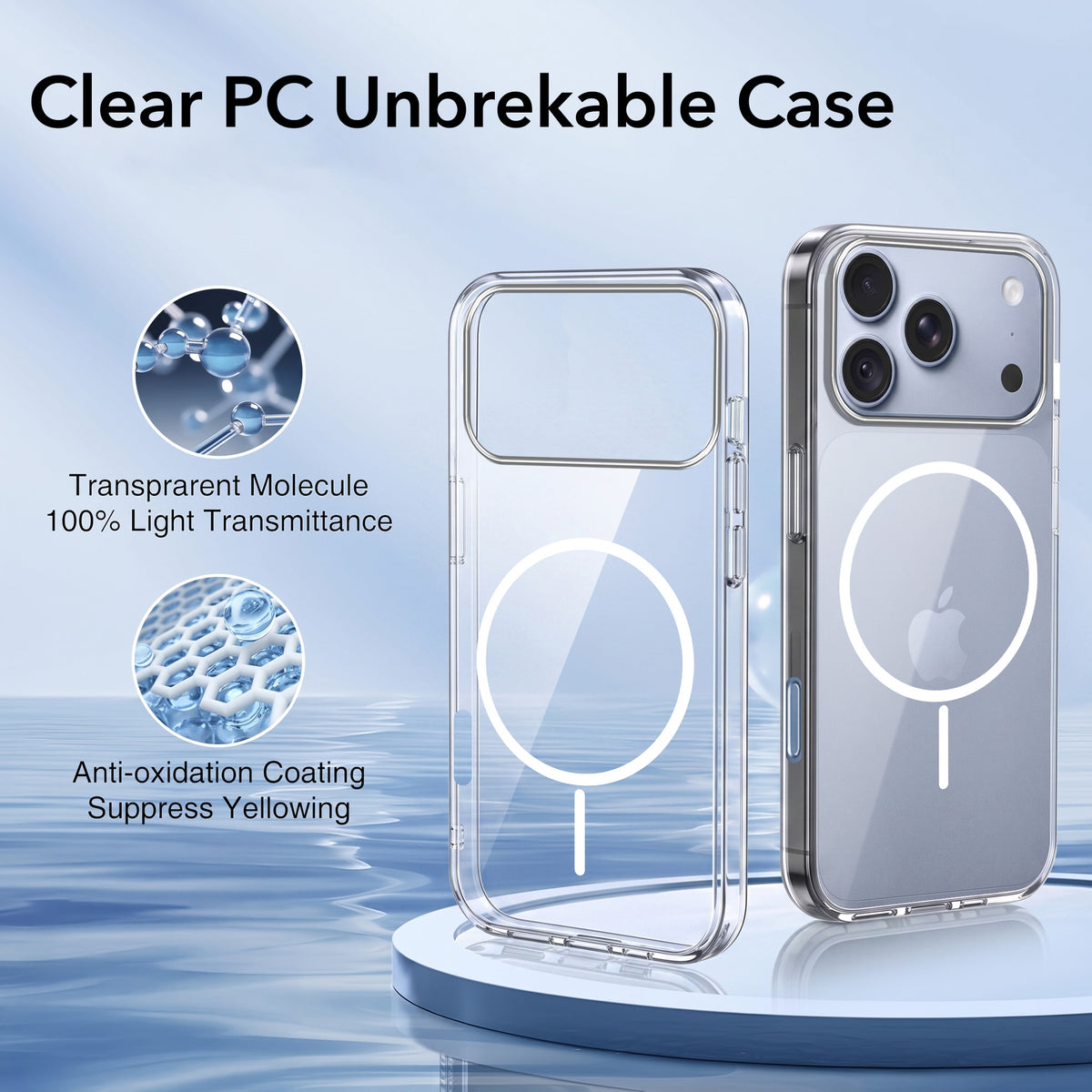 For Apple iPhone 18 Pro Max Back Case Cover Crystal Anti Yellow (Unbreakable PC | MagSafe Wireless Charging Support |Camera Protection Bump)