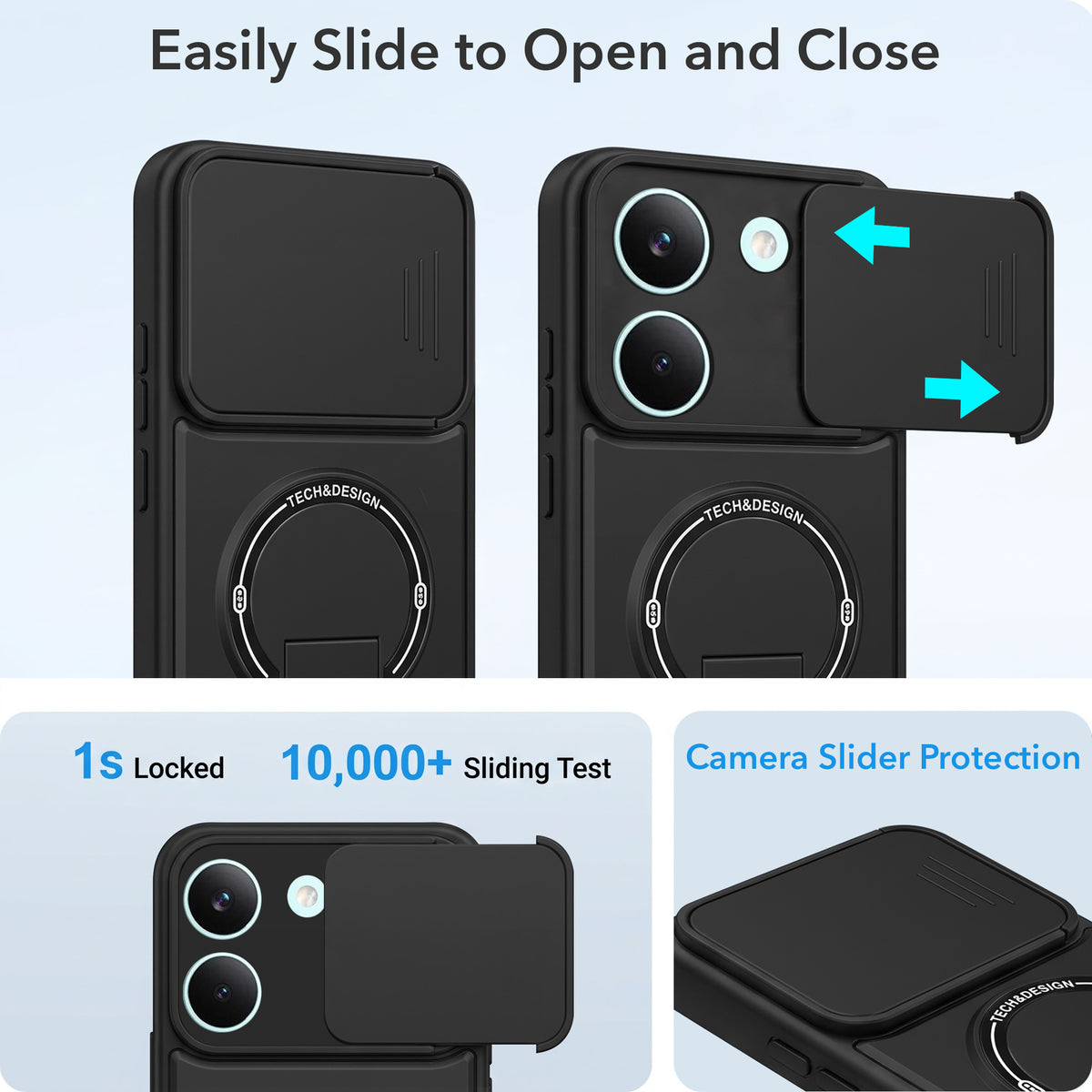 For Poco X8 Pro Back Case Cover Metallic (Hybrid Armor Kickstand | Sliding Shutter Camera Protection | MagSafe Compatible)