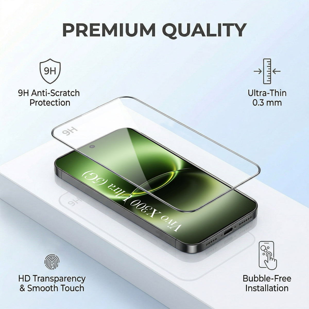 For Vivo X300 Ultra Combo with Back Cover and 9H Tempered Glass (Lifetime Anti-Yellow | Sleek Hard Crystal | Oleophobic Coating Screen Glass)