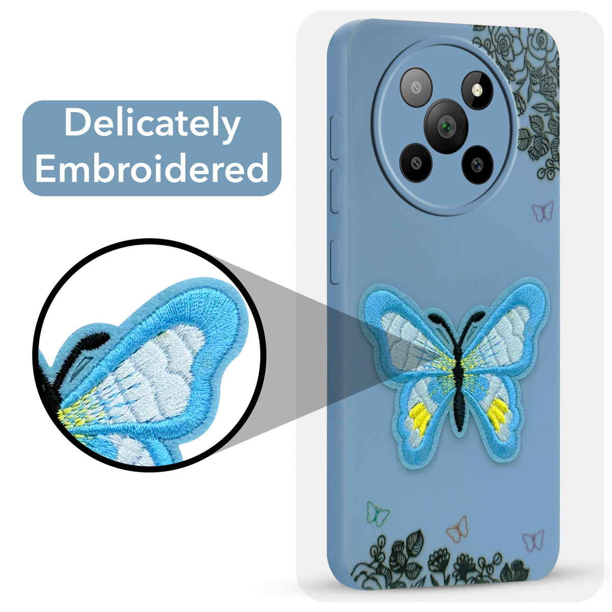 For Lava Agni 2 5G Back Cover Case (Soft Butterfly Embroidery | Women Teen Girls | Camera Protection| Matte Silicone)