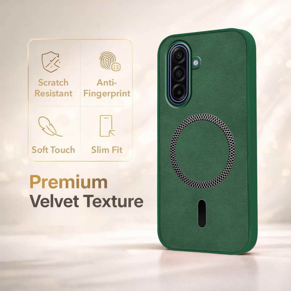 For Samsung Galaxy A17 | Samsung F17 | Samsung M17 5G Back Cover Case Leather Finish (MagSafe Compatible Wireless Charging | Soft Touch | Camera Bump Protection)