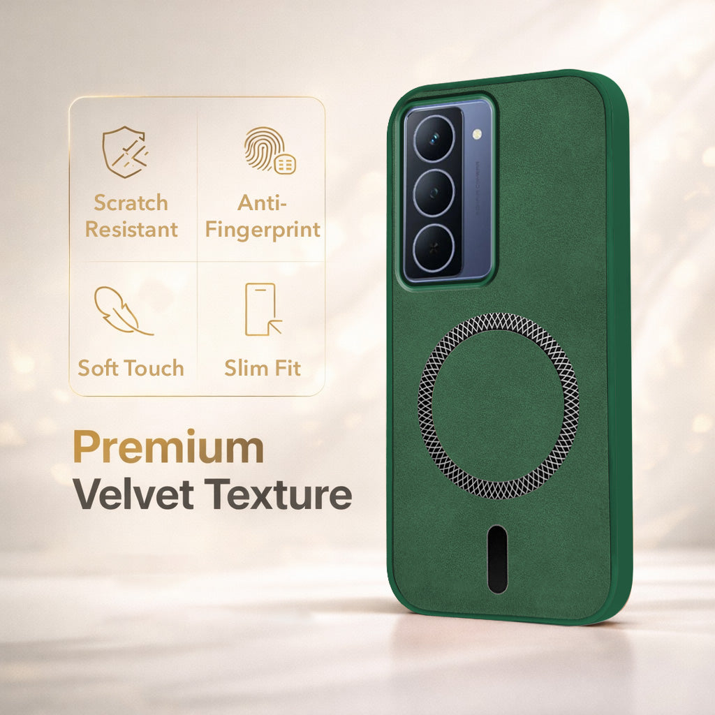 For Realme Narzo 80x Back Cover Case Leather Finish (MagSafe Compatible Wireless Charging | Soft Touch | Camera Bump Protection)