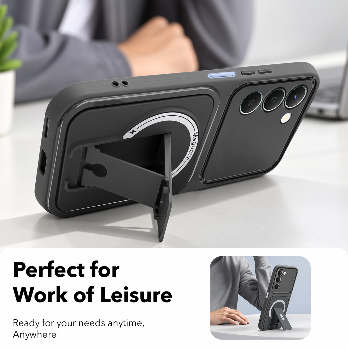 For Realme P4 Lite 5G | Narzo 100 Lite 5G Back Case Cover Metallic (Hybrid Armor Kickstand | MagSafe Compatible | Camera Protection Shockproof)