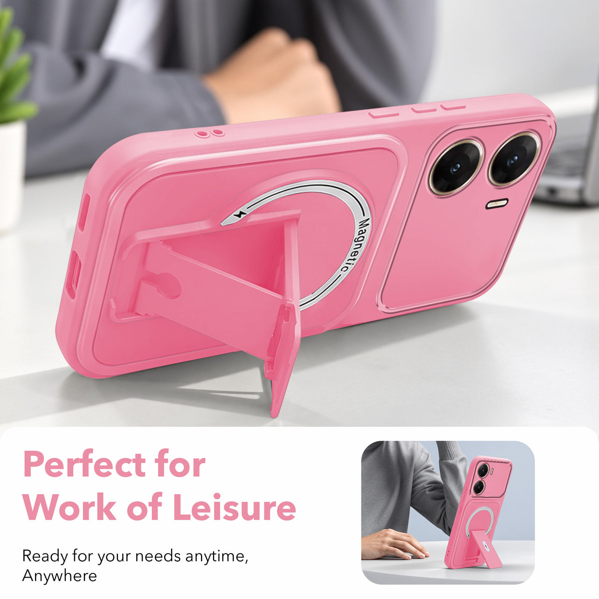 For Vivo V29e 5G Back Case Cover Metallic (Hybrid Armor Kickstand | MagSafe Compatible | Camera Protection Shockproof)