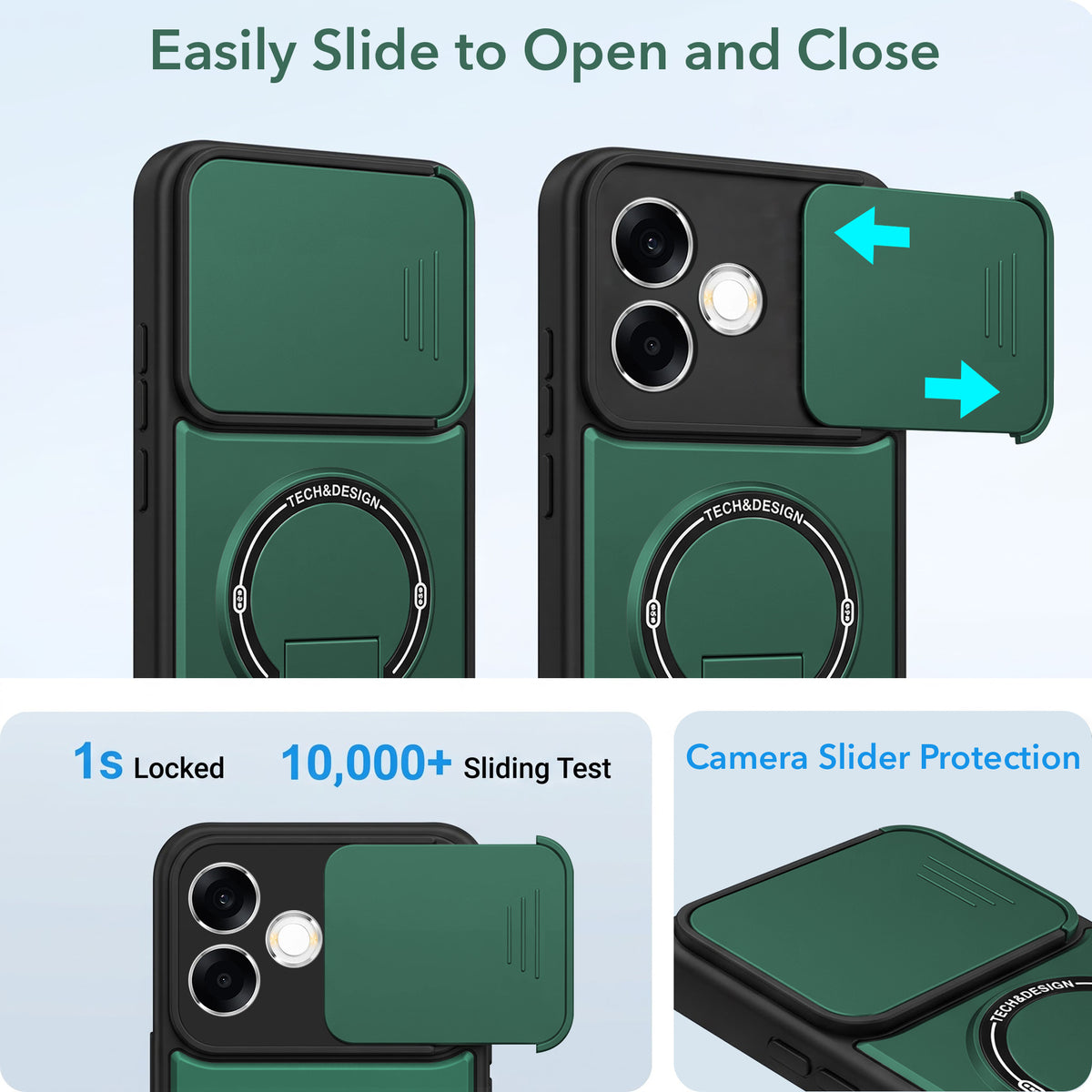 For Oppo F33 Pro 5G Back Case Cover Metallic (Hybrid Armor Kickstand | Sliding Shutter Camera Protection | MagSafe Compatible)