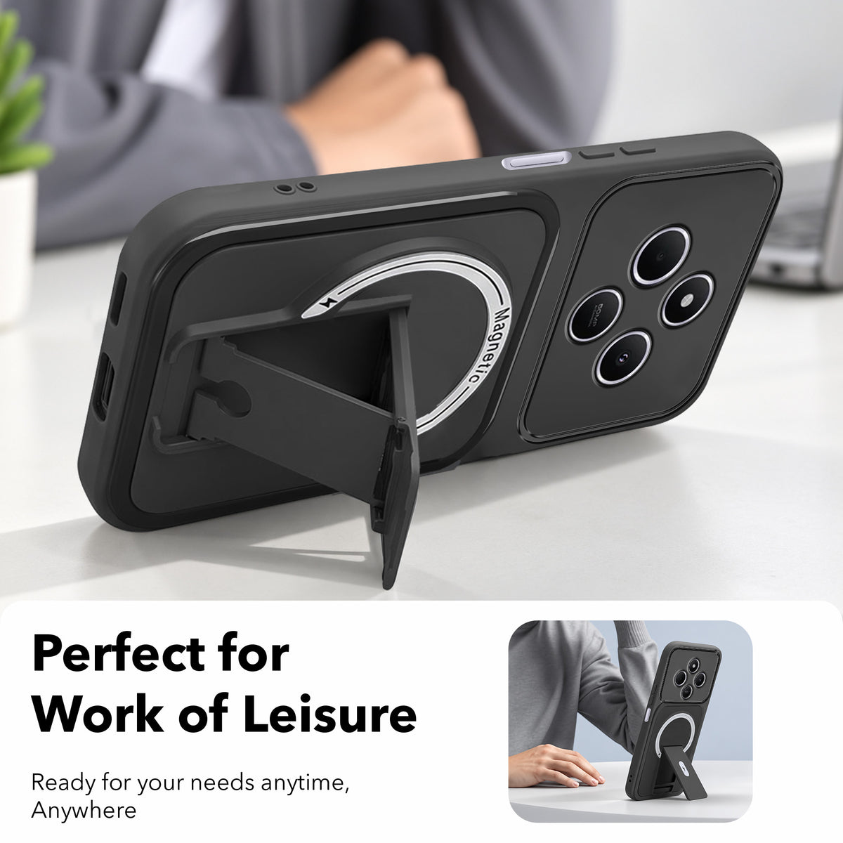 For Redmi A4 5G | Xiaomi Redmi 14C Back Case Cover Metallic (Hybrid Armor Kickstand | MagSafe Compatible | Camera Protection Shockproof)