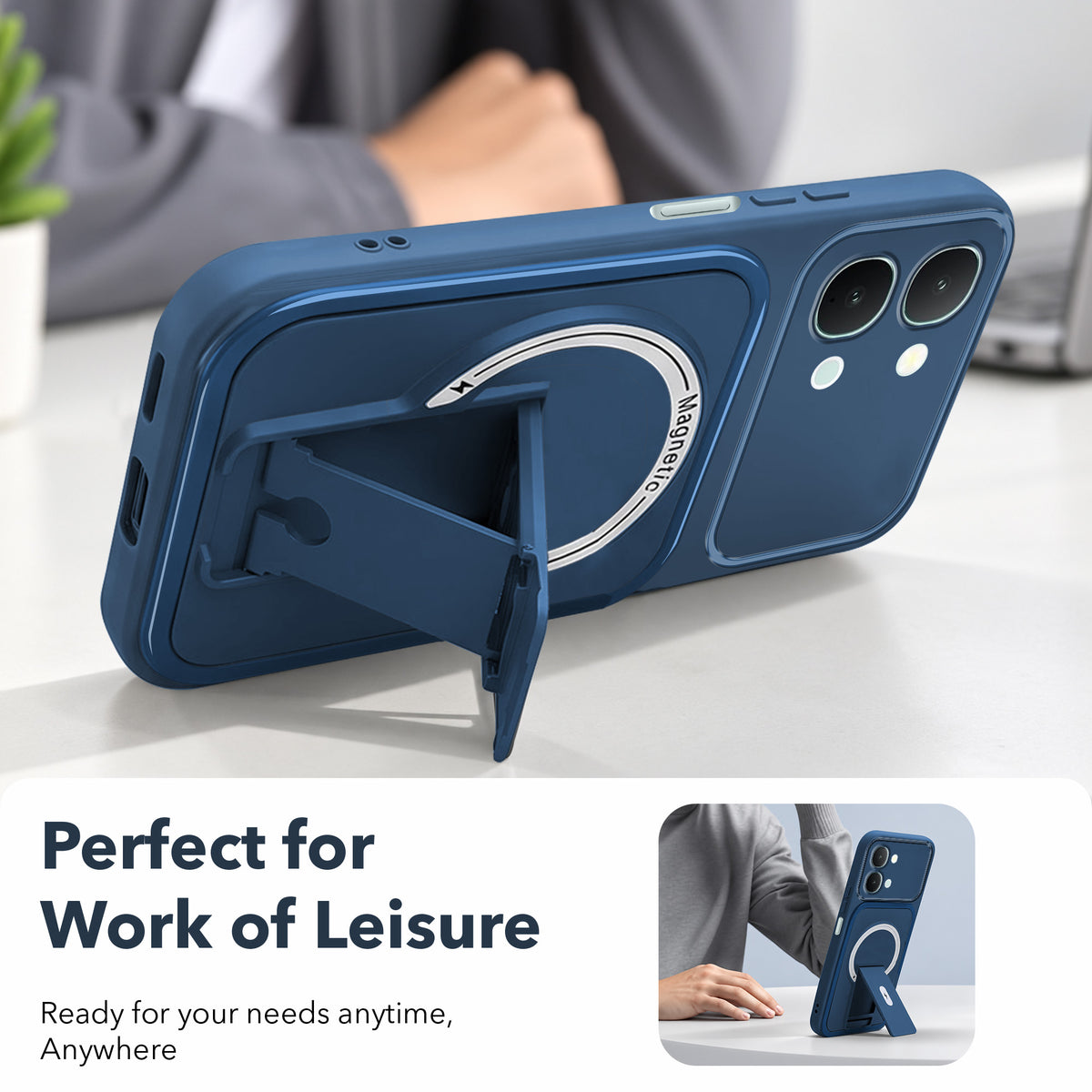 For Vivo iQOO Z11x 5G | Vivo iQOO Z11xa Back Case Cover Metallic (Hybrid Armor Kickstand | MagSafe Compatible | Camera Protection Shockproof)