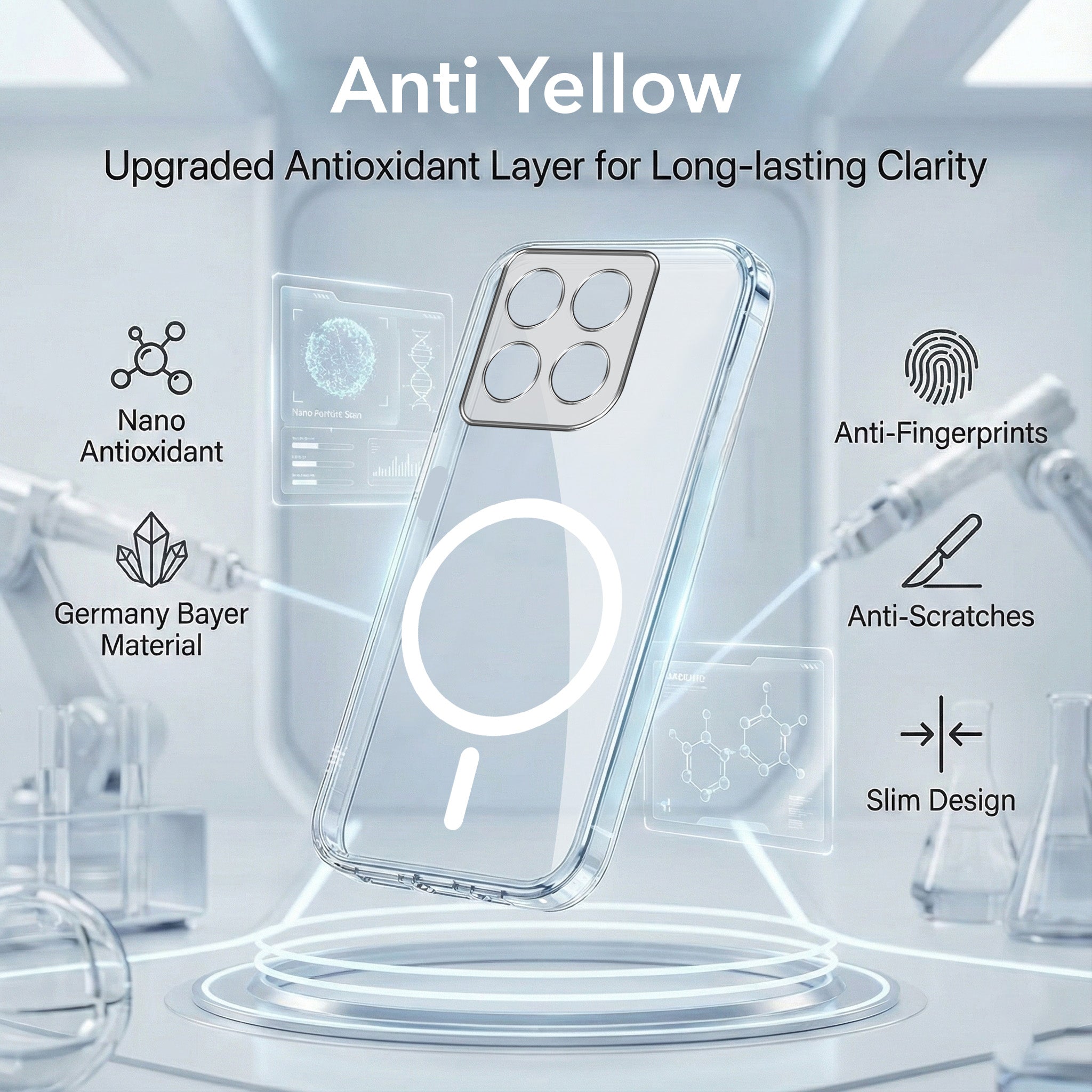 For Oppo Reno 16 Back Cover Case Lifetime Anti-Yellow MagSafe Compatible Clear (Sleek Hard Crystal | Shockproof and Camera Protection)