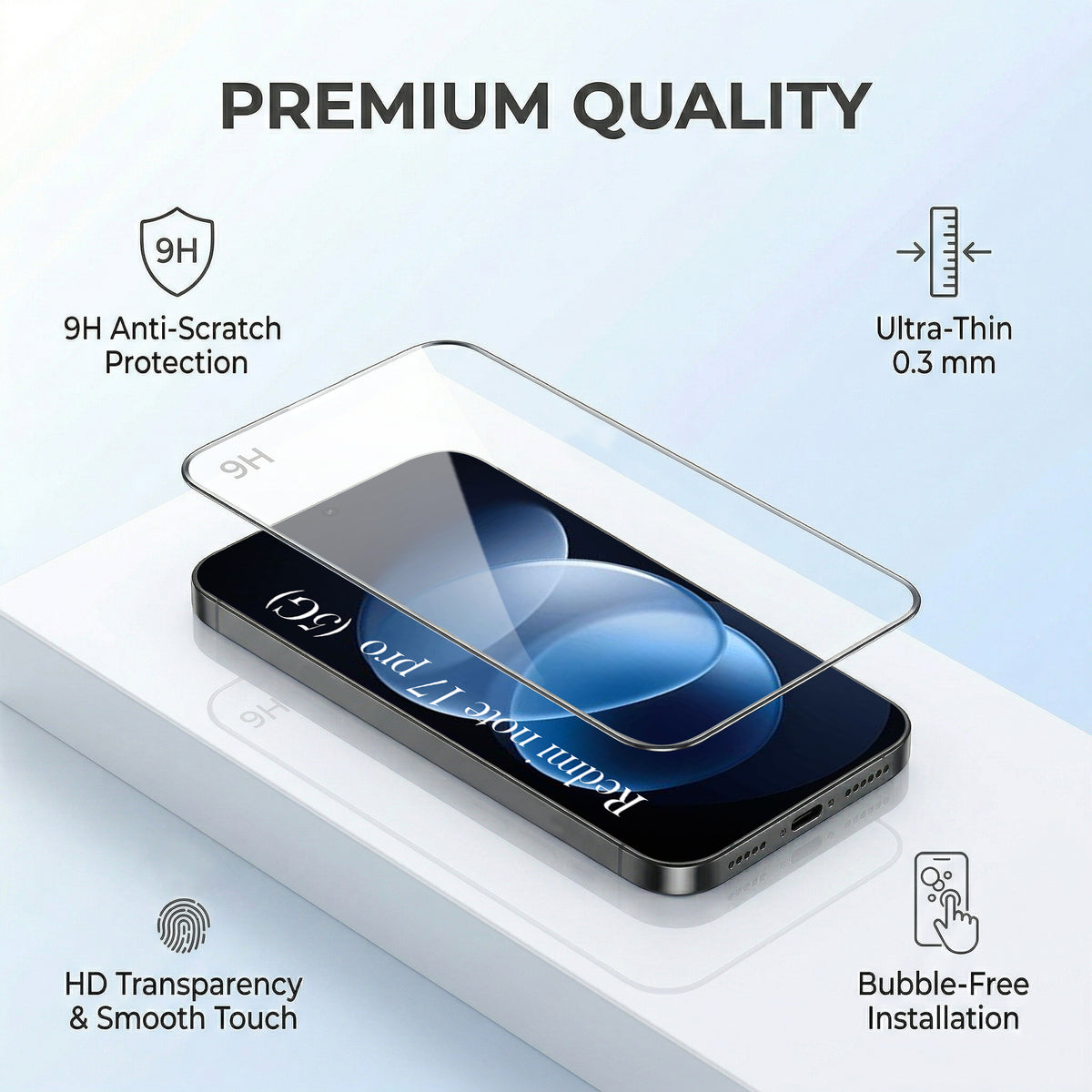 For Redmi Note 17 Pro 5G Combo with Back Cover and 9H Tempered Glass (Textured Grip Design | Micro-Fiber Cloth Inside | Oleophobic Coating Screen Glass)