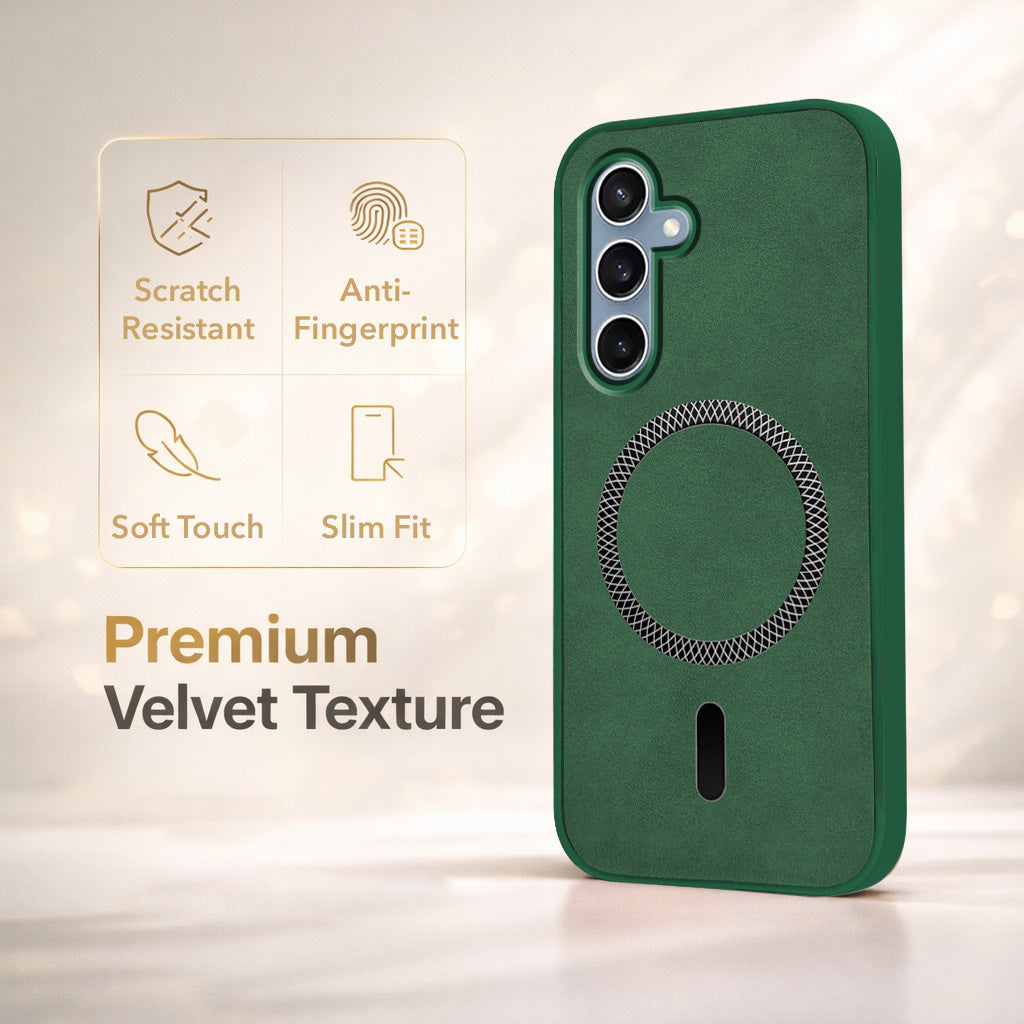 For Samsung Galaxy S23 FE 5G Back Cover Case Leather Finish (MagSafe Compatible Wireless Charging | Soft Touch | Camera Bump Protection)