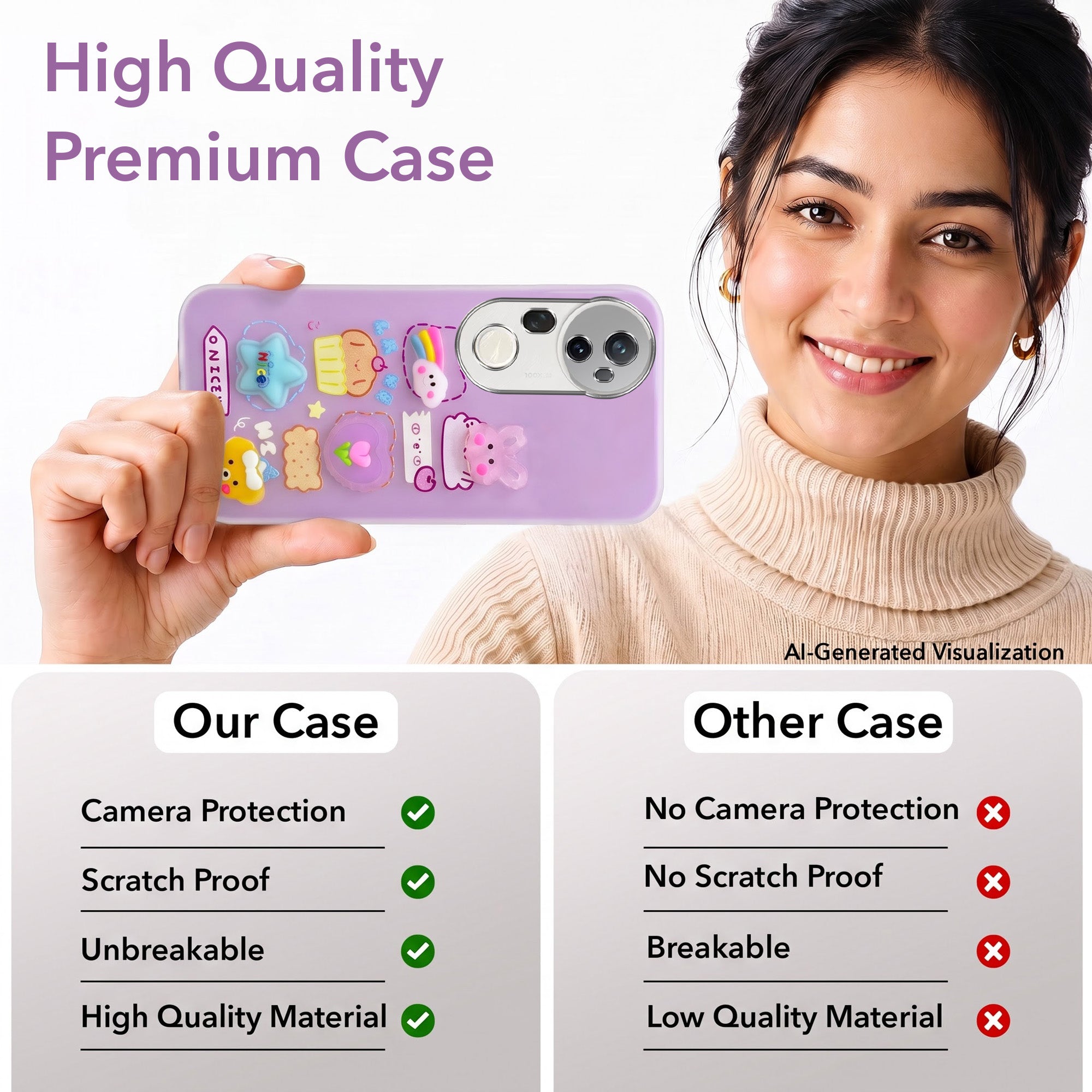 For Vivo T4 Ultra Back Cover Case (3D Cute Cartoons | Hard Back Side Soft | Matte Premium Finish | HD Printing)