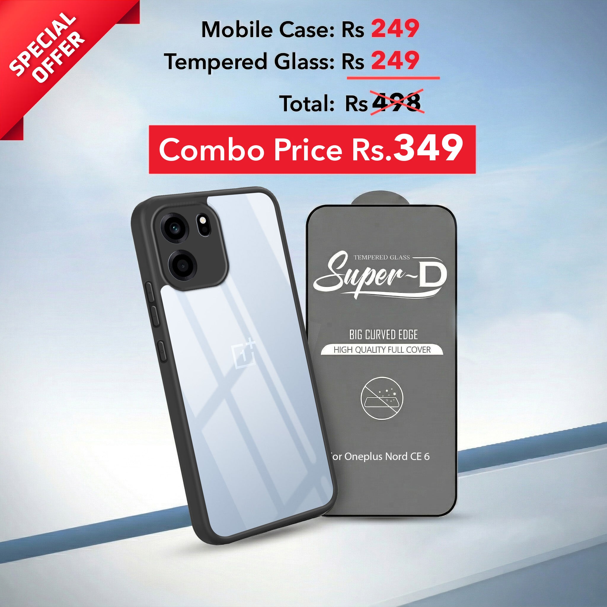 For Oneplus Nord CE 6 (Combo with Back Cover and 9H Tempered Glass (Lifetime Anti-Yellow | Crystal Clear Shockproof | Oleophobic Coating Screen Glass)