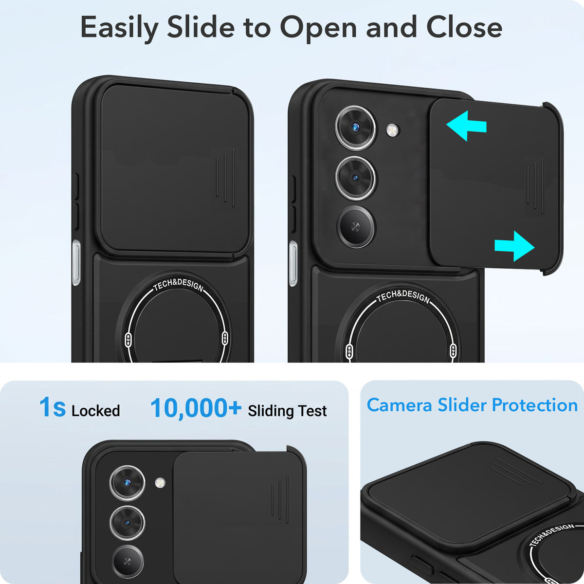 For Redmi 15 Back Case Cover Metallic (Hybrid Armor Kickstand | Sliding Shutter Camera Protection | MagSafe Compatible)