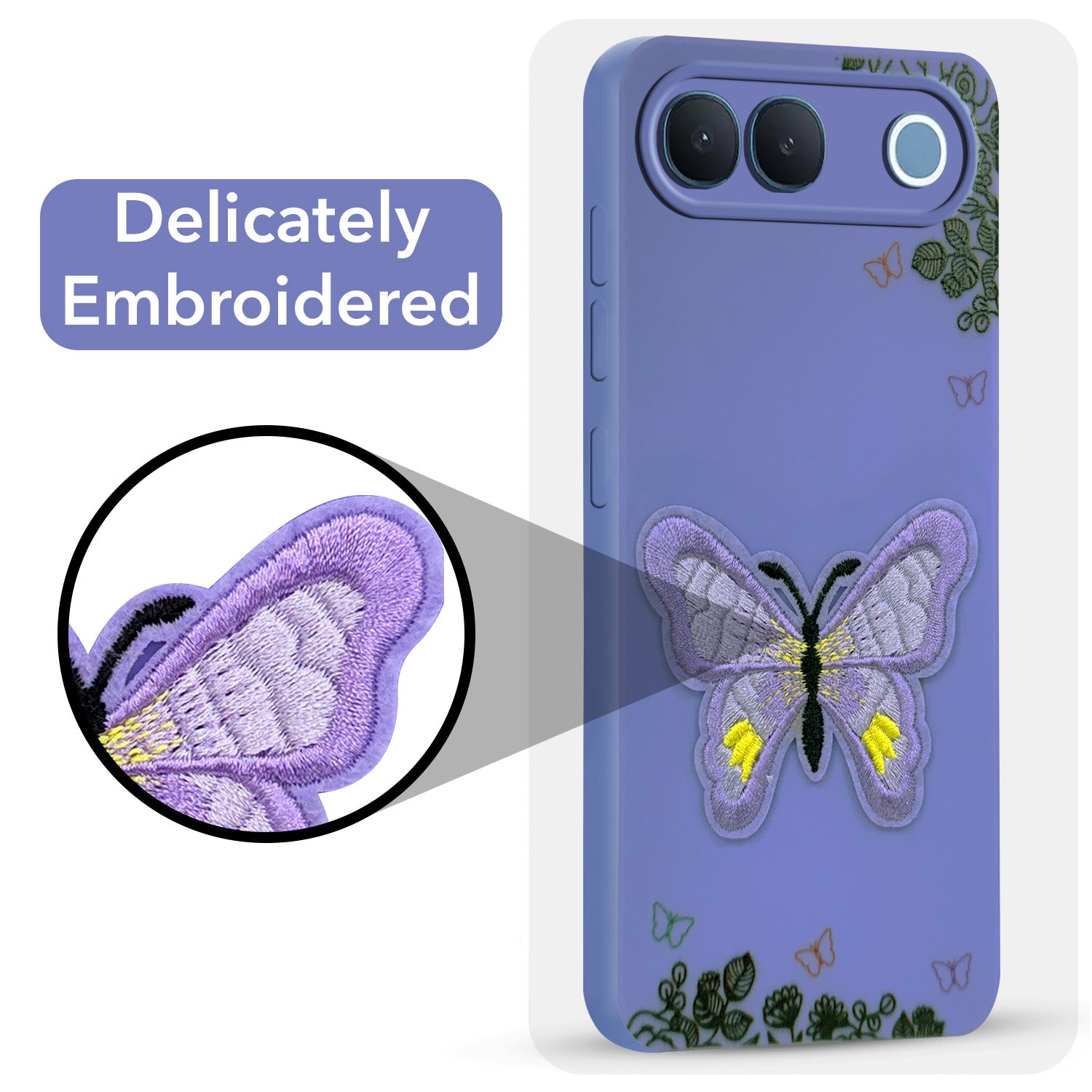 For Vivo S2 5G Back Cover Case (Soft Butterfly Embroidery | Women Teen Girls | Camera Protection| Matte Silicone)