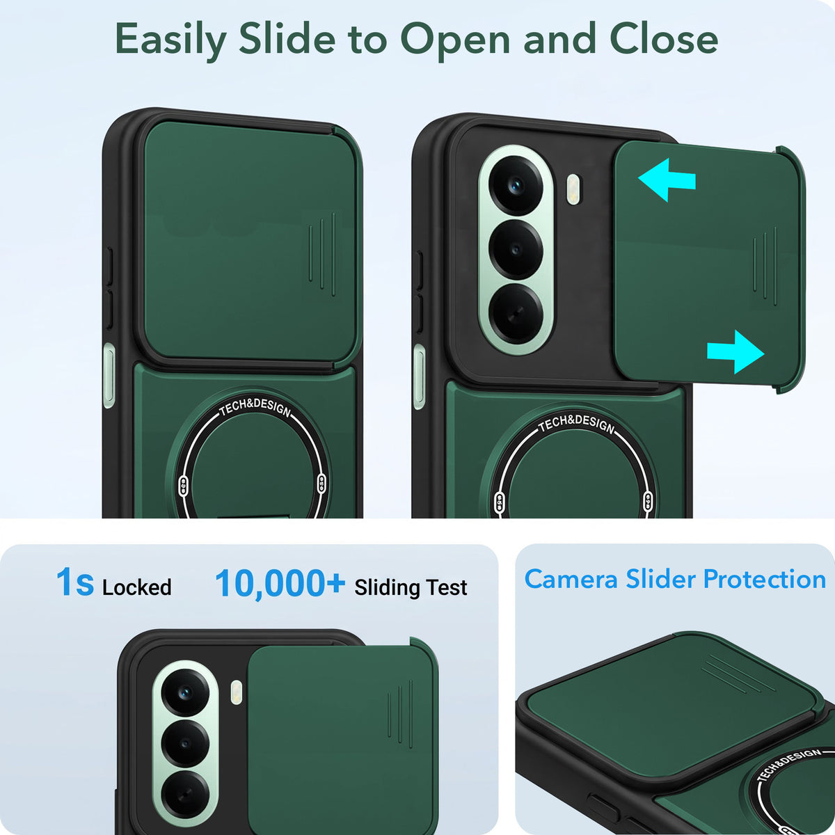 For OnePlus Nord CE 6 Lite Back Case Cover Metallic (Hybrid Armor Kickstand | Sliding Shutter Camera Protection | MagSafe Compatible)