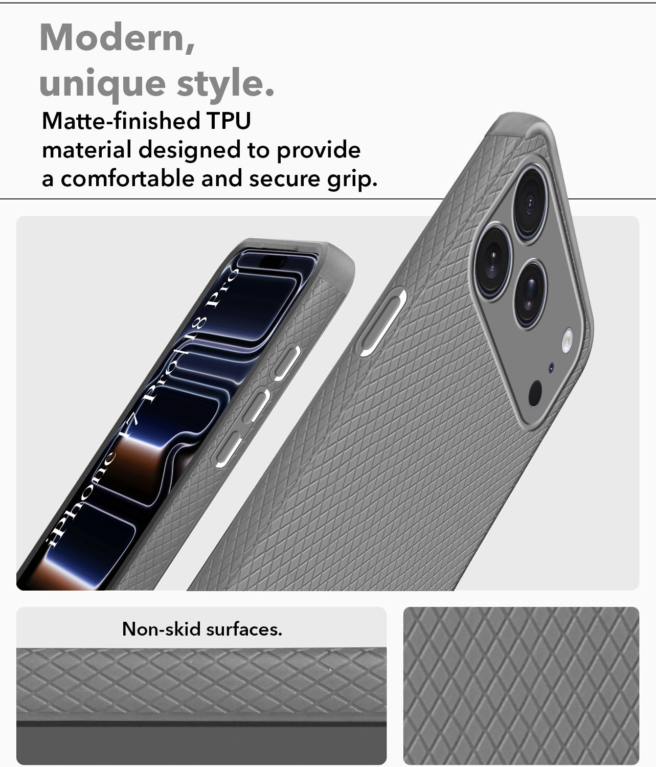 For iPhone 17 Pro | iPhone 18 Pro Back Cover Case(Camera Protection | Side Grip Texture | Soft and Flexible)