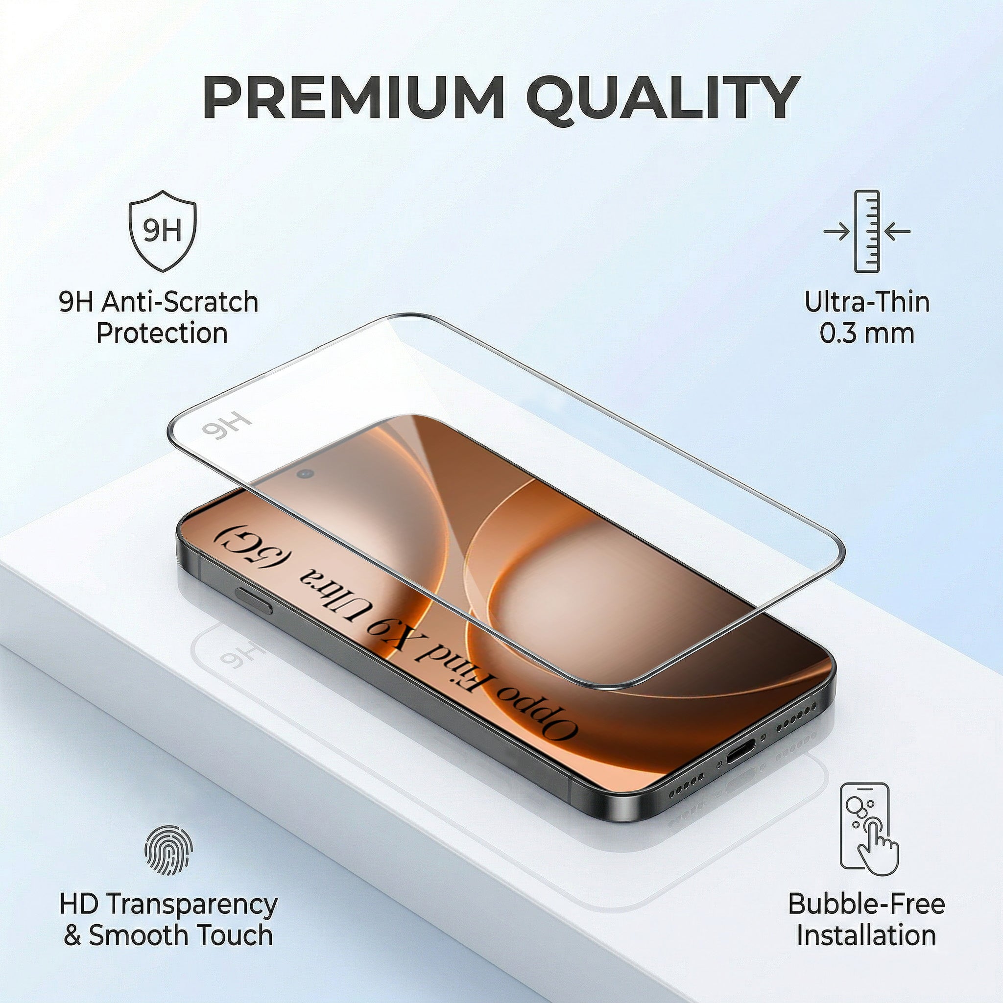 For Oppo Find X9 Ultra Combo with Back Cover and 9H Tempered Glass (Lifetime Anti-Yellow | Sleek Hard Crystal | Oleophobic Coating Screen Glass)