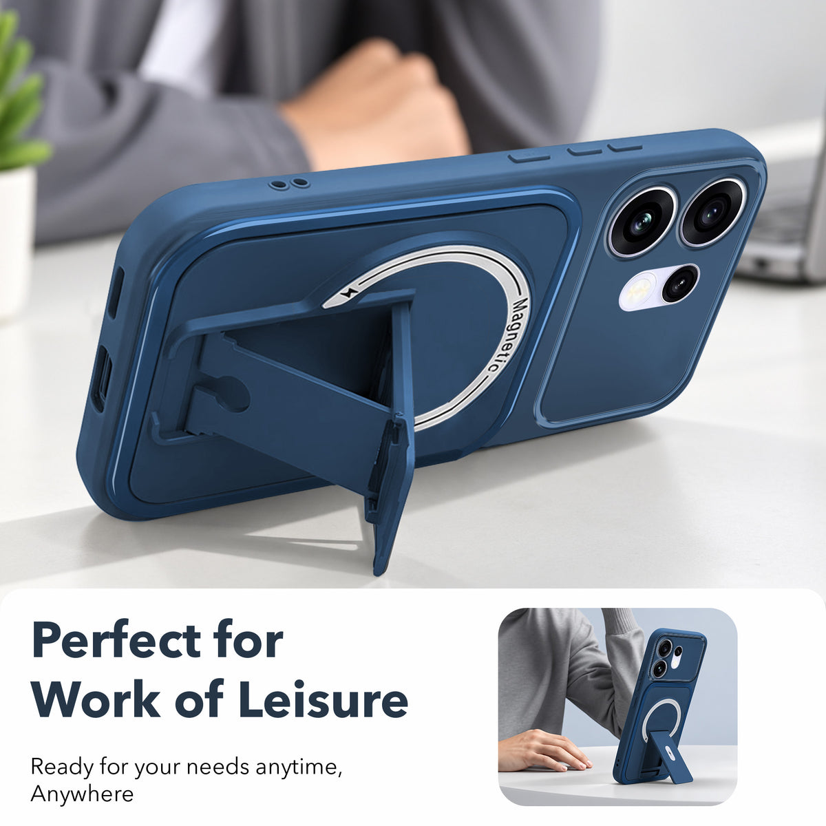 For Oppo Reno 16 Back Case Cover Metallic (Hybrid Armor Kickstand | MagSafe Compatible | Camera Protection Shockproof)