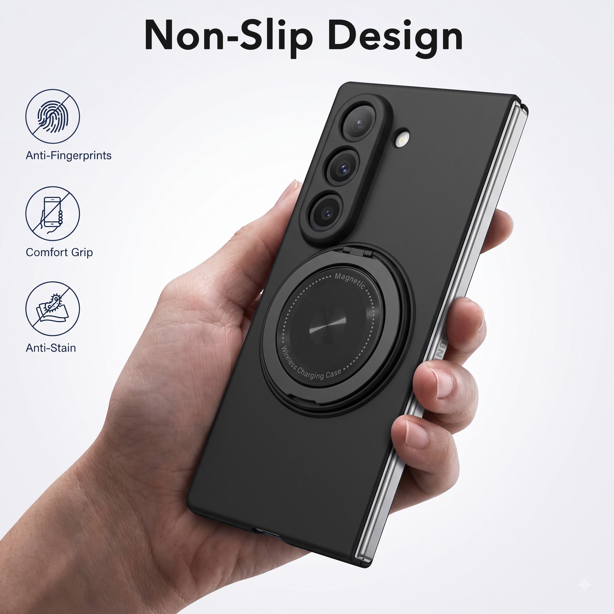 For Samsung Galaxy Z Fold 5 5G Back Cover Case (360° Rotating Kickstand Ring | Shockproof Camera Protection | Magnetic MagSafe Wireless Charging Support)