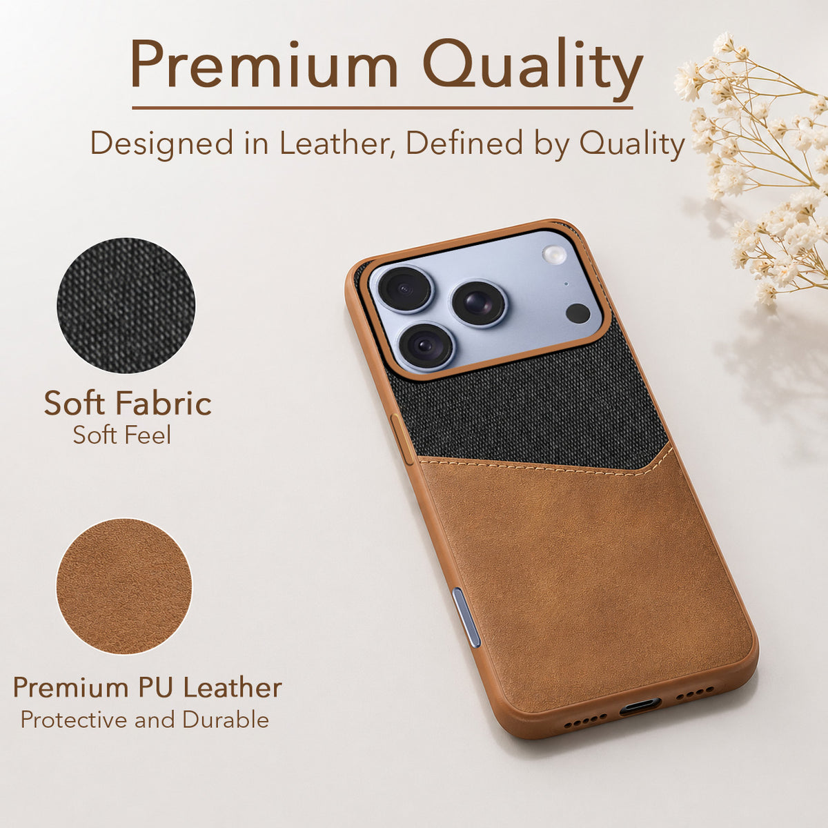 For Apple iPhone 18 Pro Back Cover Case (Dual PU Leather Stitch | Professional Minimalist | Soft and Flexible)