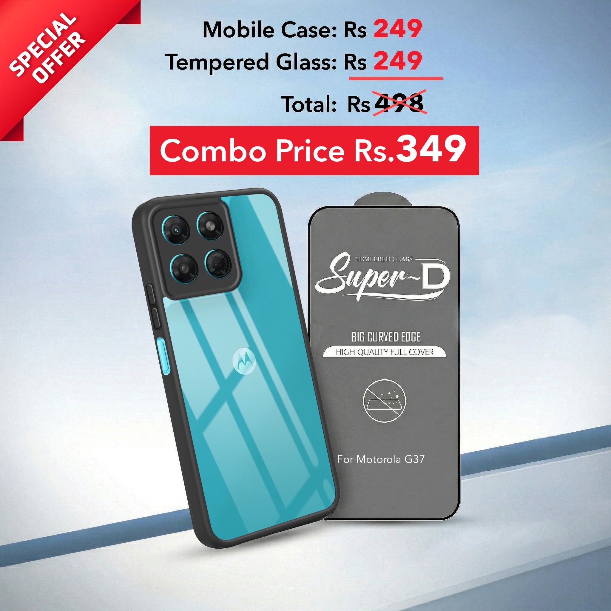 For Motorola Moto G37 (Combo with Back Cover and 9H Tempered Glass (Lifetime Anti-Yellow | Crystal Clear Shockproof | Oleophobic Coating Screen Glass)