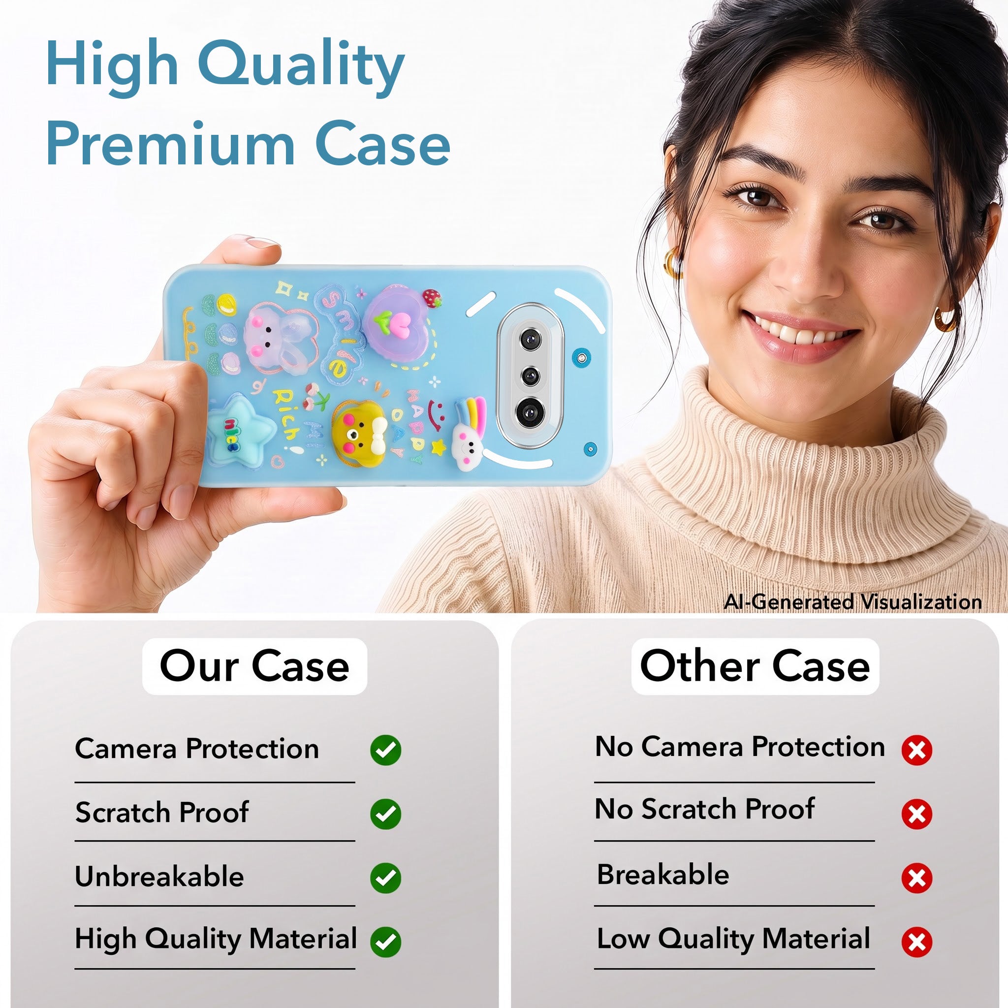 For Nothing Phone 3A 5G Back Cover Case (3D Cute Cartoons | Hard Back Side Soft | Matte Premium Finish | HD Printing)