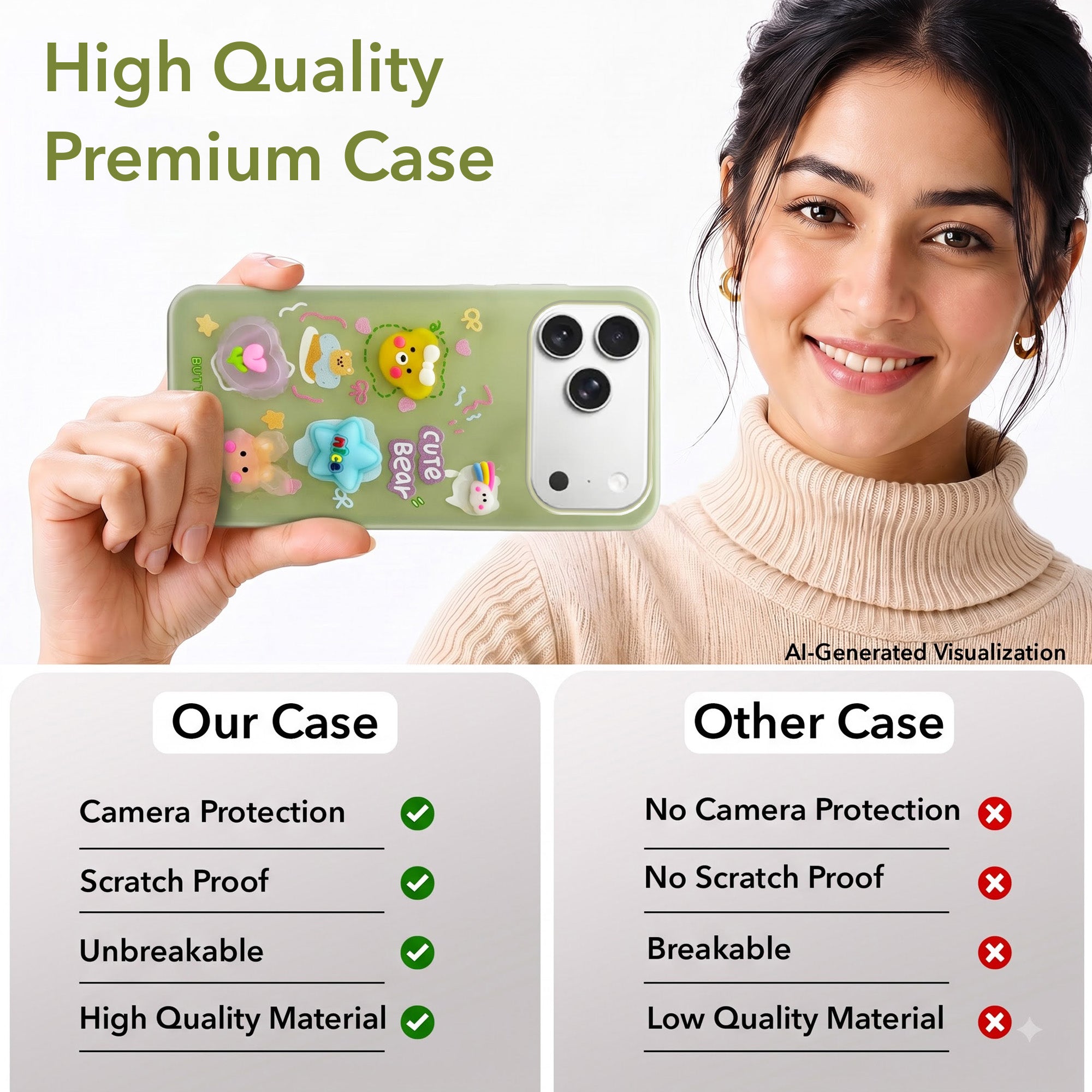 For Apple iPhone 17 Pro Back Cover Case (3D Cute Cartoons | Hard Back Side Soft | Matte Premium Finish | HD Printing)