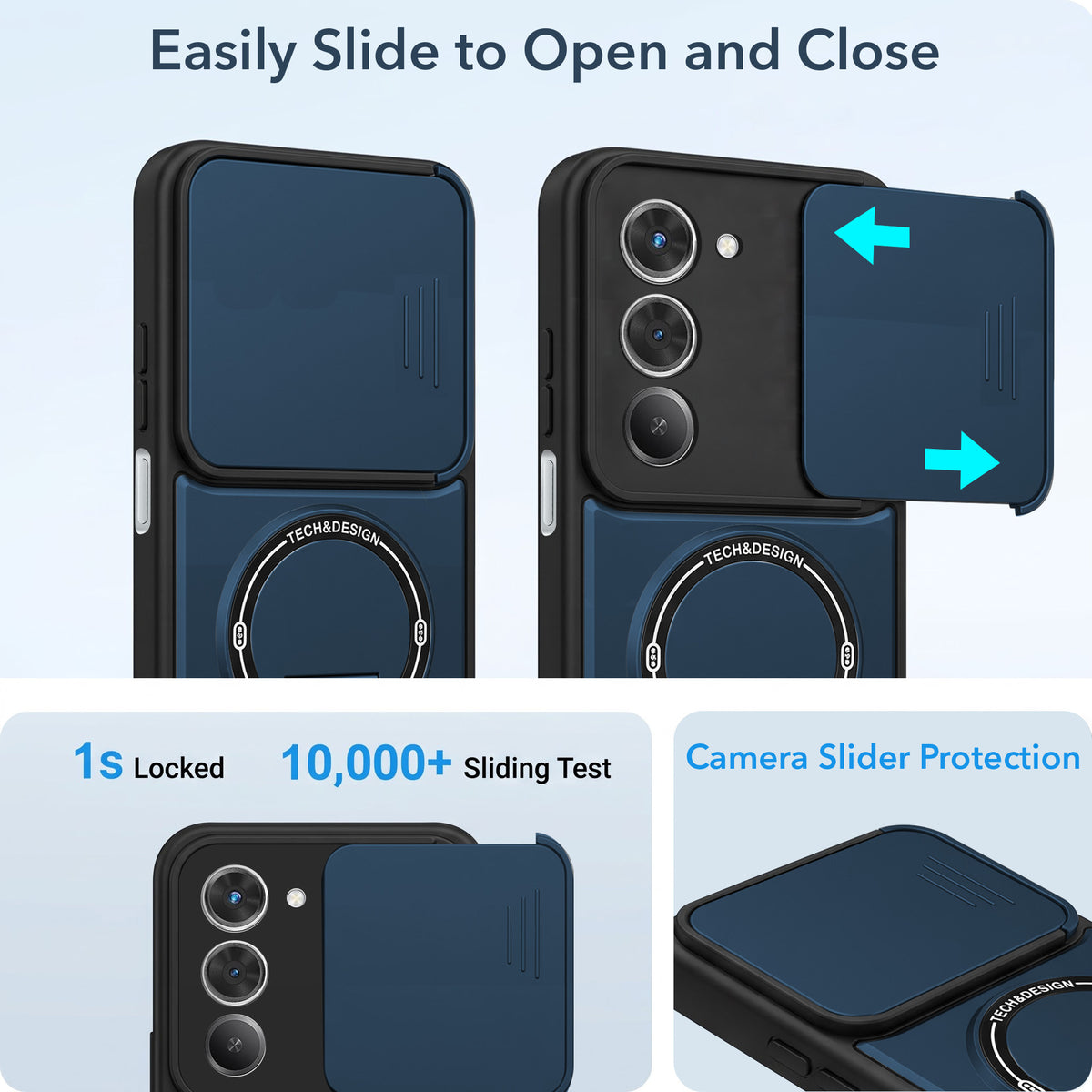 For Redmi 15 Back Case Cover Metallic (Hybrid Armor Kickstand | Sliding Shutter Camera Protection | MagSafe Compatible)