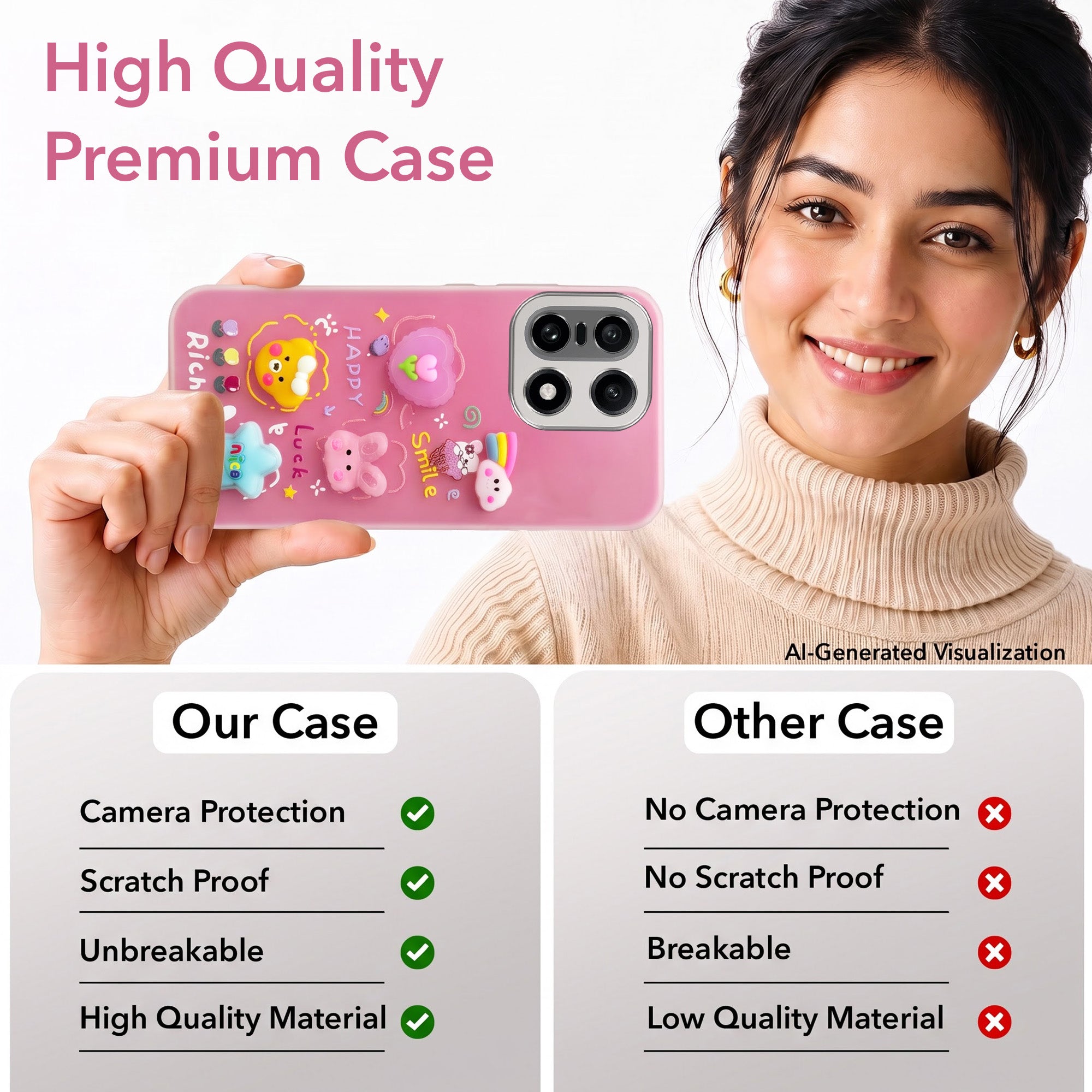 For OnePlus 15 5G Back Cover Case (3D Cute Cartoons | Hard Back Side Soft | Matte Premium Finish | HD Printing)