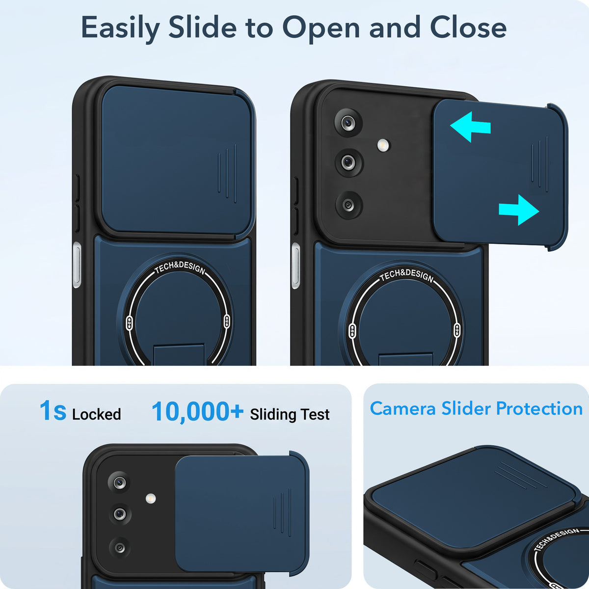 For Samsung Galaxy M36 | Samsung Galaxy F36 Back Case Cover Metallic (Hybrid Armor Kickstand | Sliding Shutter Camera Protection | MagSafe Compatible)
