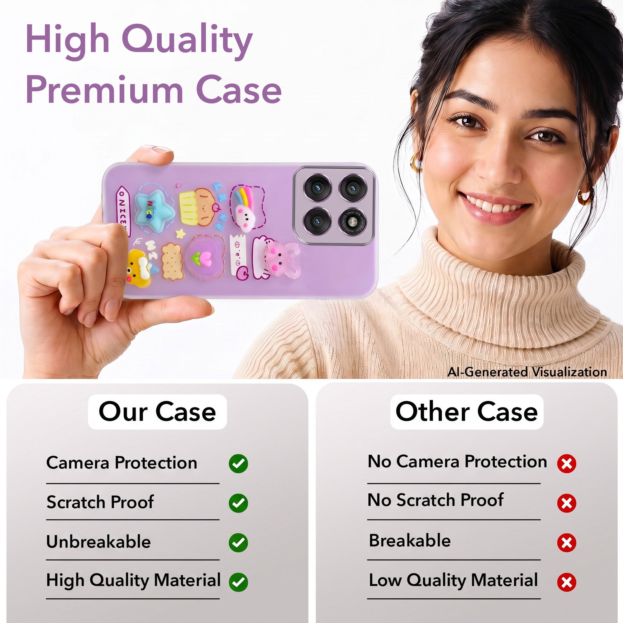 For Motorola Moto Edge 60 Pro Back Cover Case (3D Cute Cartoons | Hard Back Side Soft | Matte Premium Finish | HD Printing)