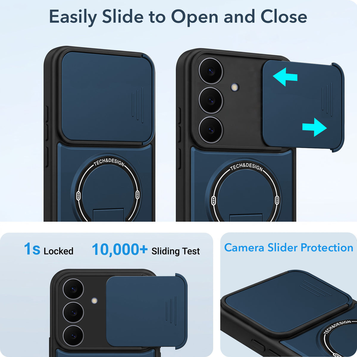 For Samsung Galaxy S25 FE Back Case Cover Metallic (Hybrid Armor Kickstand | Sliding Shutter Camera Protection | MagSafe Compatible)