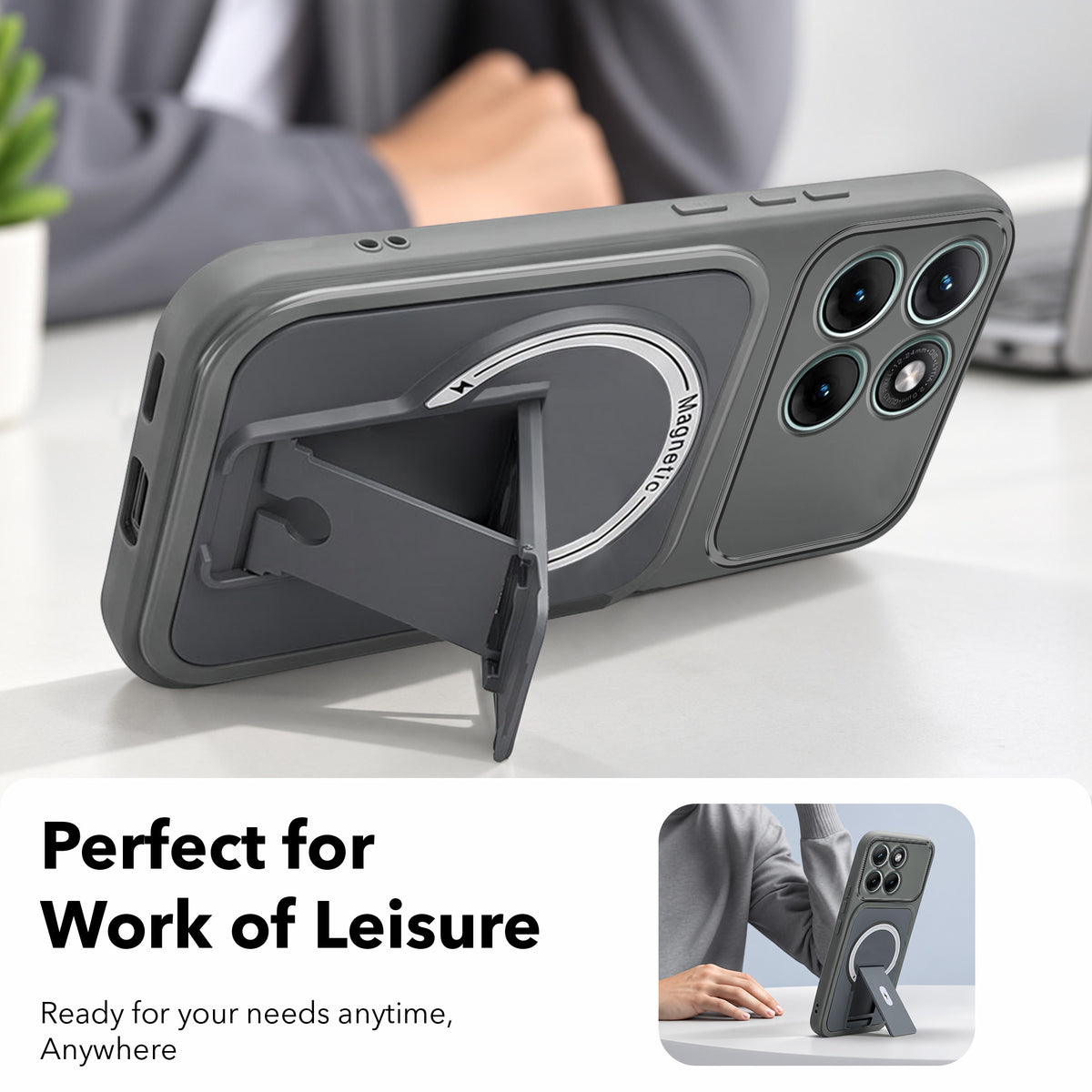For Motorola Moto Edge 70 Fusion Back Case Cover Metallic (Hybrid Armor Kickstand | MagSafe Compatible | Camera Protection Shockproof)