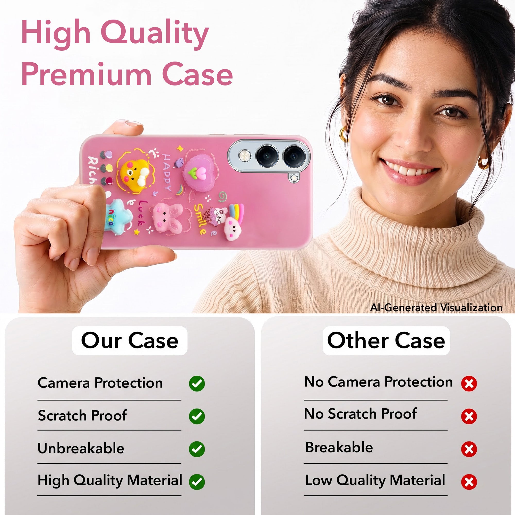 For Vivo Y19 | Vivo Y19e | Vivo T4 Lite Back Cover Case (3D Cute Cartoons | Hard Back Side Soft | Matte Premium Finish | HD Printing)