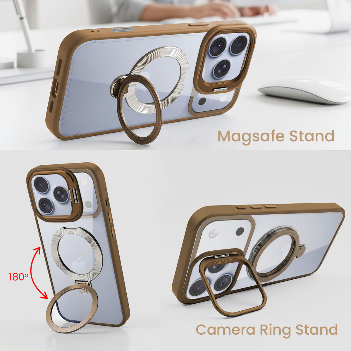For Apple iPhone 18 Pro Max Back Cover Case Crystal (Lifetime Anti Yellow | Magnetic Ring Stand | Camera Lens Protection | MagSafe Compatible)