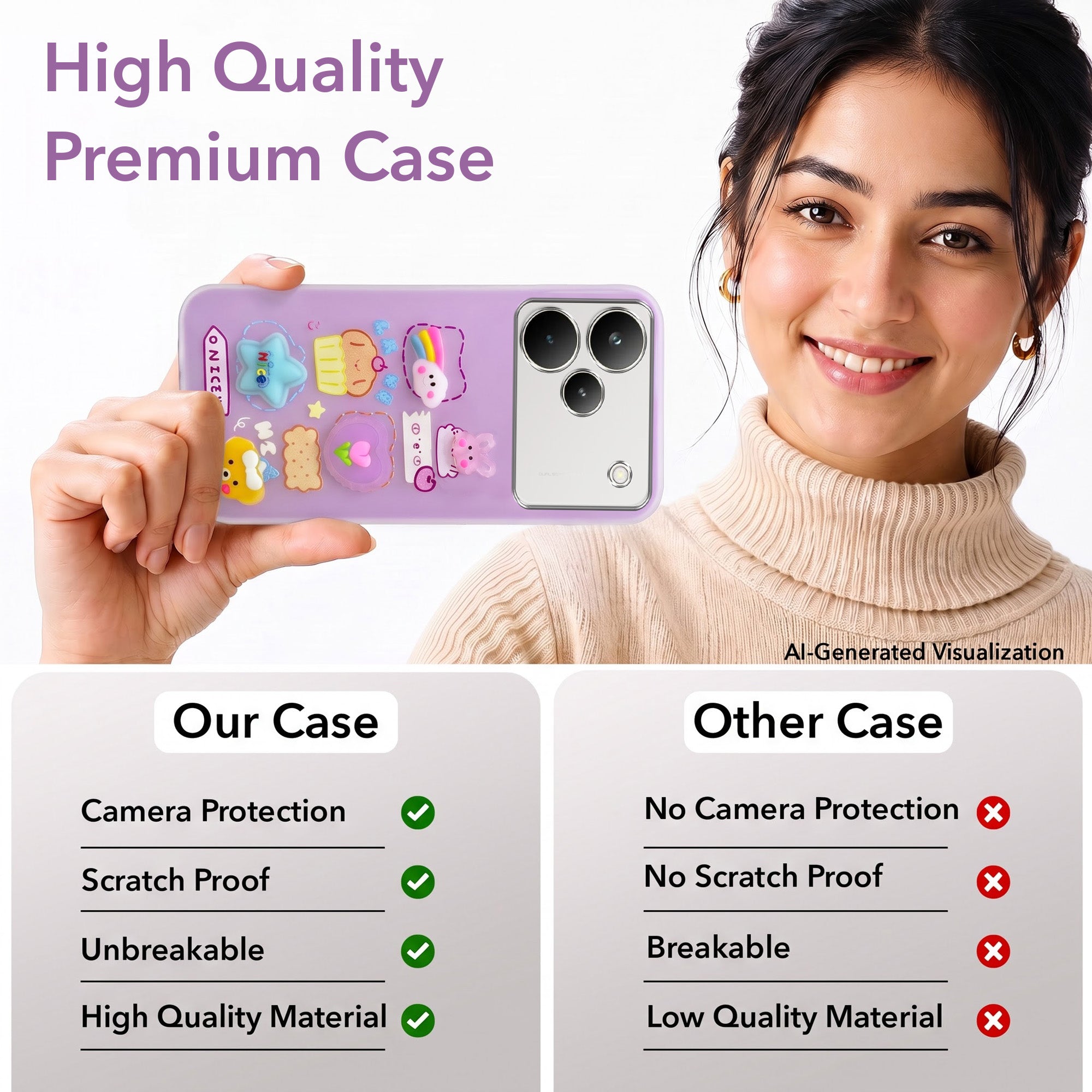 For Realme P4 Pro Back Cover Case (3D Cute Cartoons | Hard Back Side Soft | Matte Premium Finish | HD Printing)