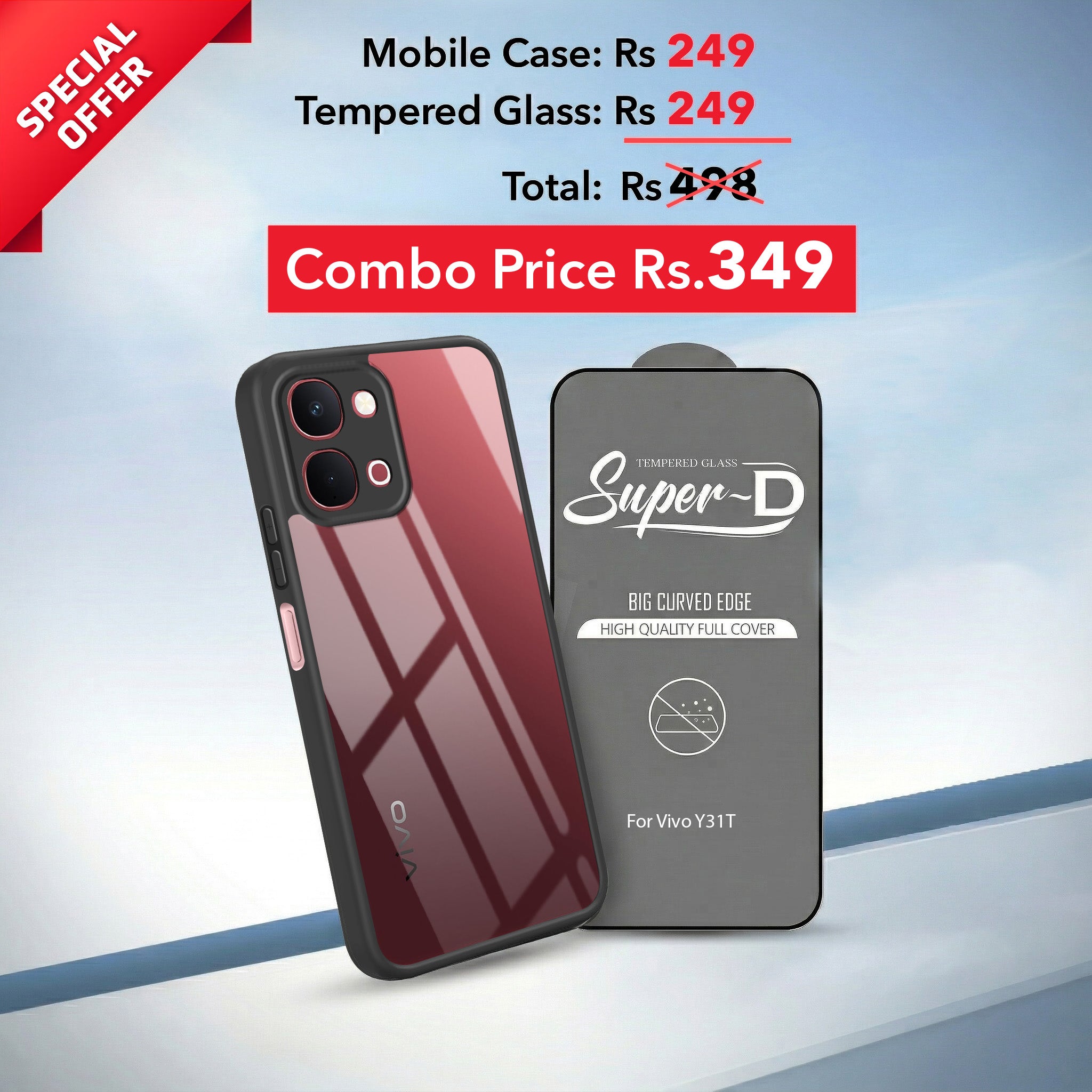 For Vivo Y31T 5G (Combo with Back Cover and 9H Tempered Glass (Lifetime Anti-Yellow | Crystal Clear Shockproof | Oleophobic Coating Screen Glass)