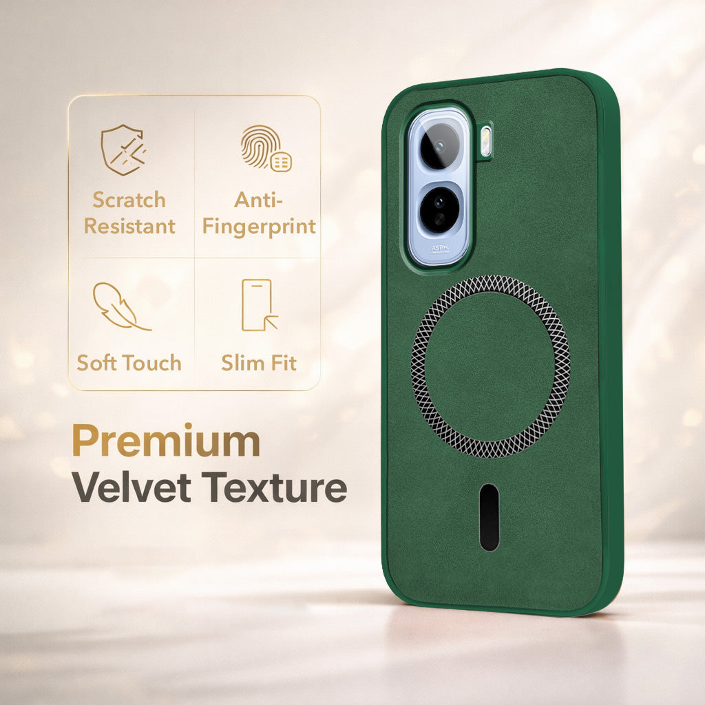 For Vivo T5 Pro 5G Back Cover Case Leather Finish (MagSafe Compatible Wireless Charging | Soft Touch | Camera Bump Protection)