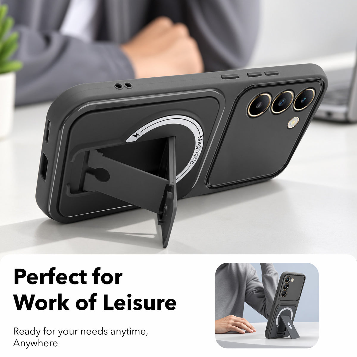For Vivo Y200e Back Case Cover Metallic (Hybrid Armor Kickstand | MagSafe Compatible | Camera Protection Shockproof)