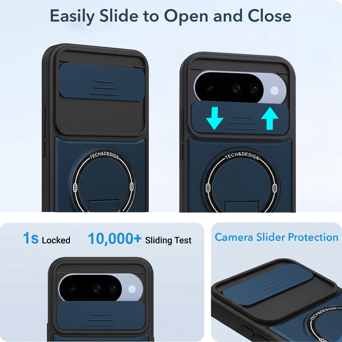 For Google Pixel 10 Back Case Cover Metallic (Hybrid Armor Kickstand | Sliding Shutter Camera Protection | MagSafe Compatible)