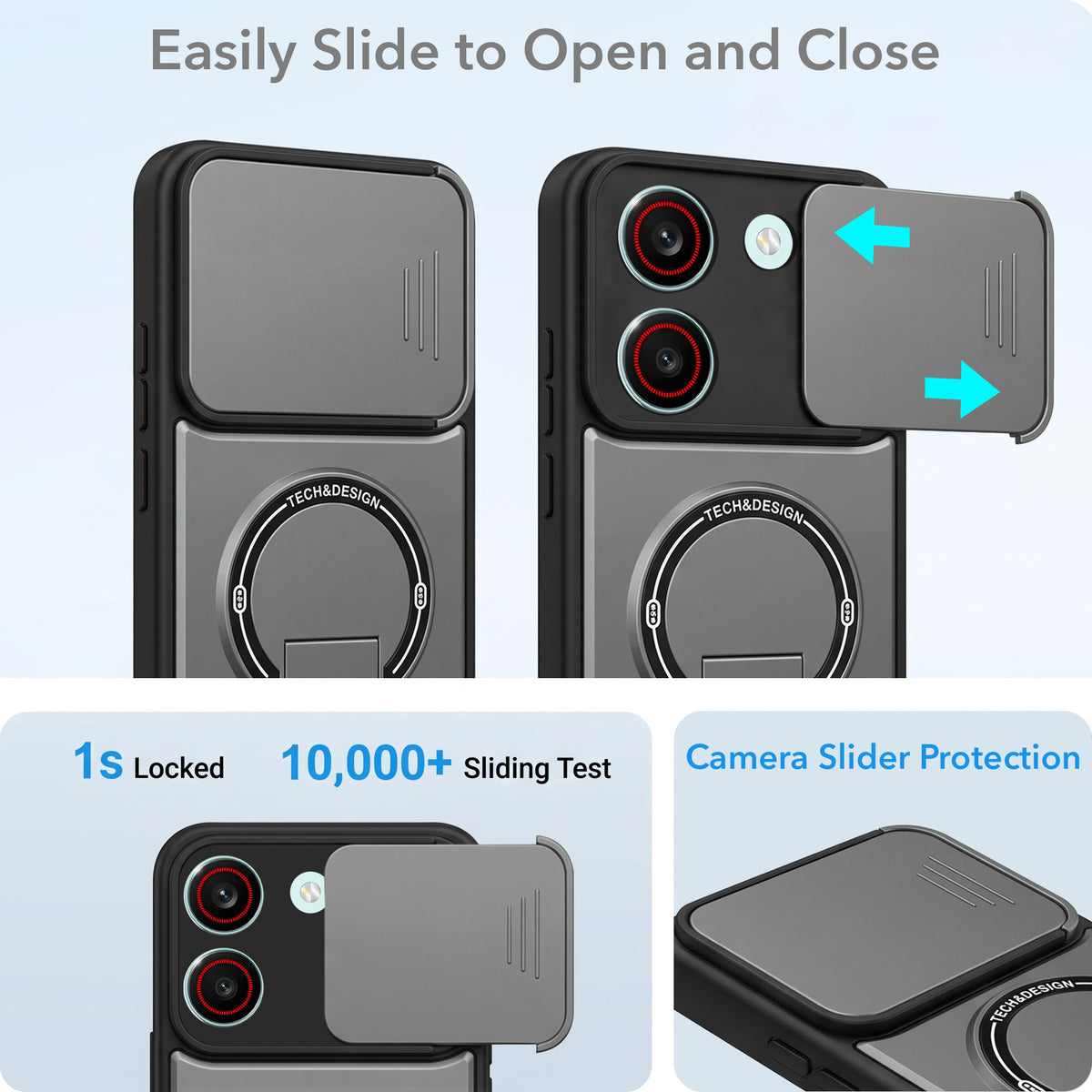For Redmi Turbo 5 Back Case Cover Metallic (Hybrid Armor Kickstand | Sliding Shutter Camera Protection | MagSafe Compatible)